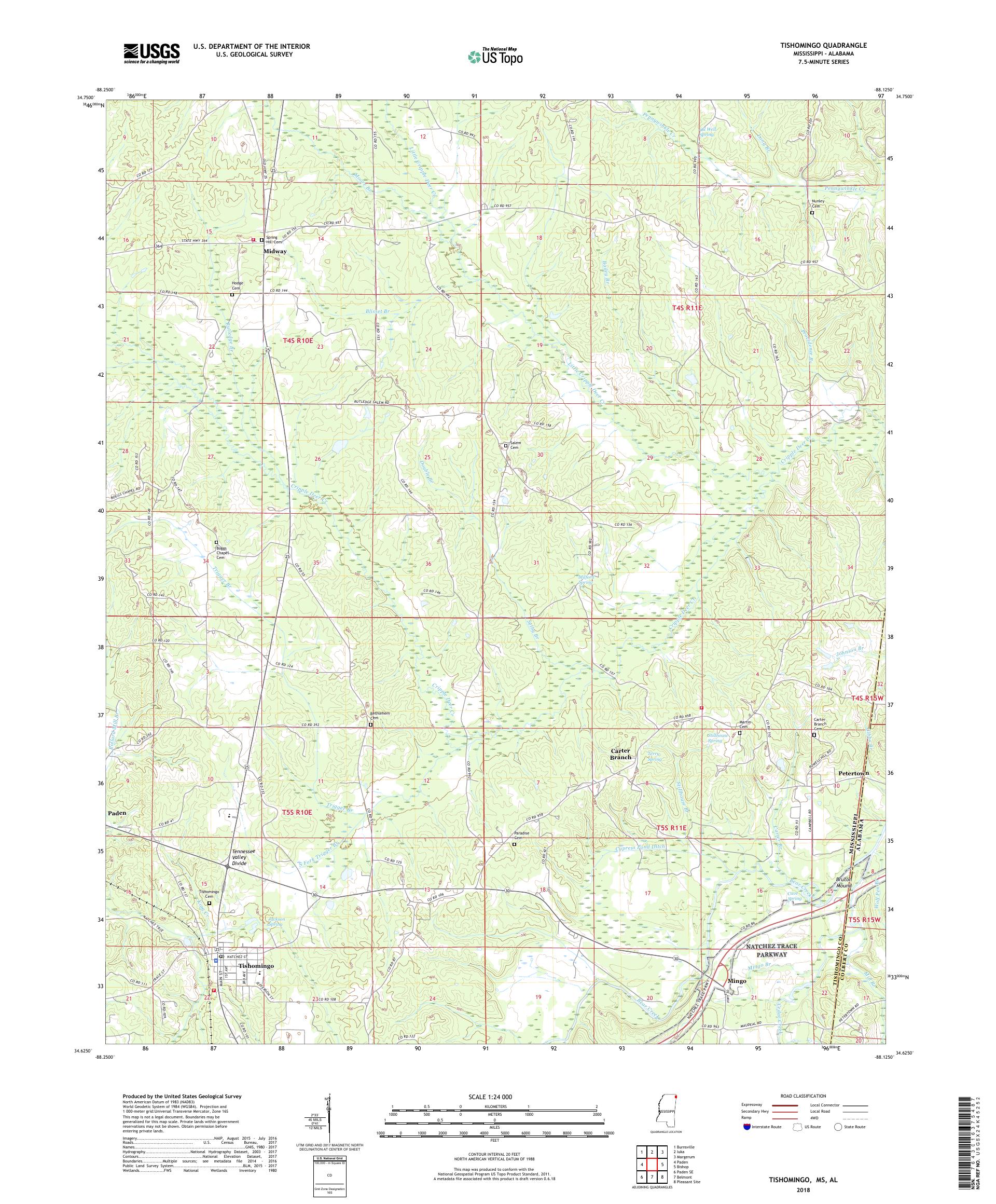 MyTopo Tishomingo, Mississippi USGS Quad Topo Map