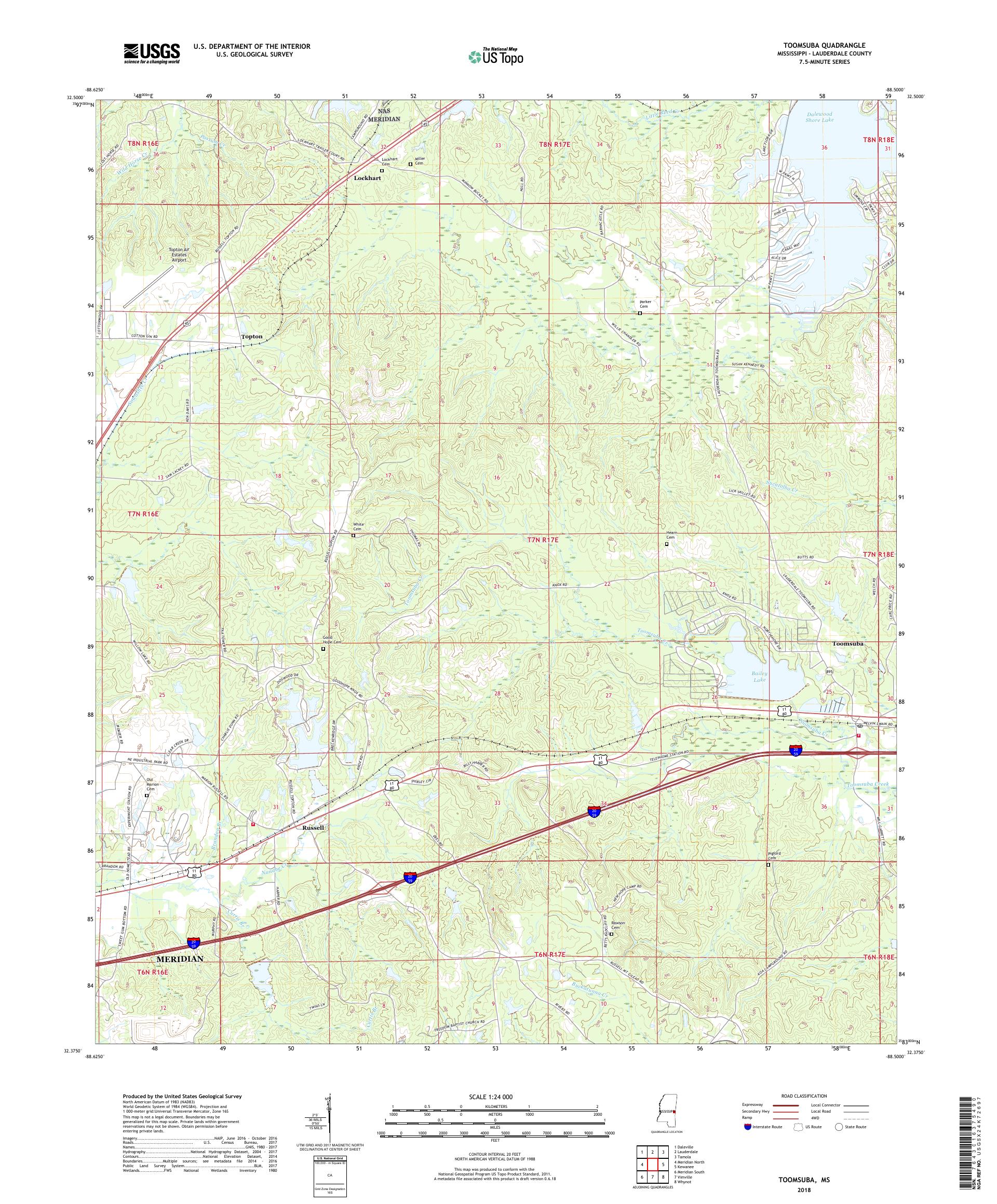 MyTopo Toomsuba, Mississippi USGS Quad Topo Map
