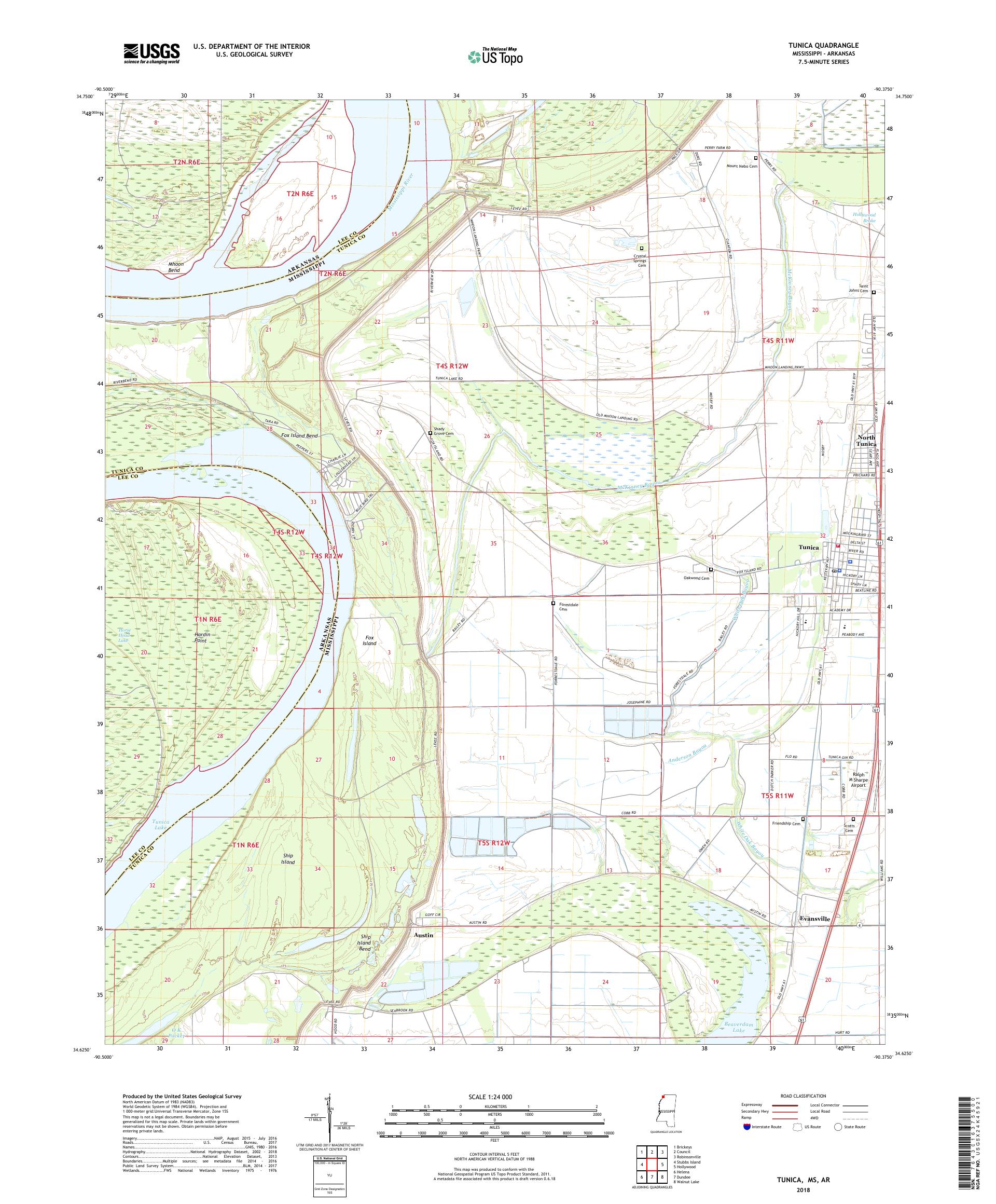 MyTopo Tunica, Mississippi USGS Quad Topo Map
