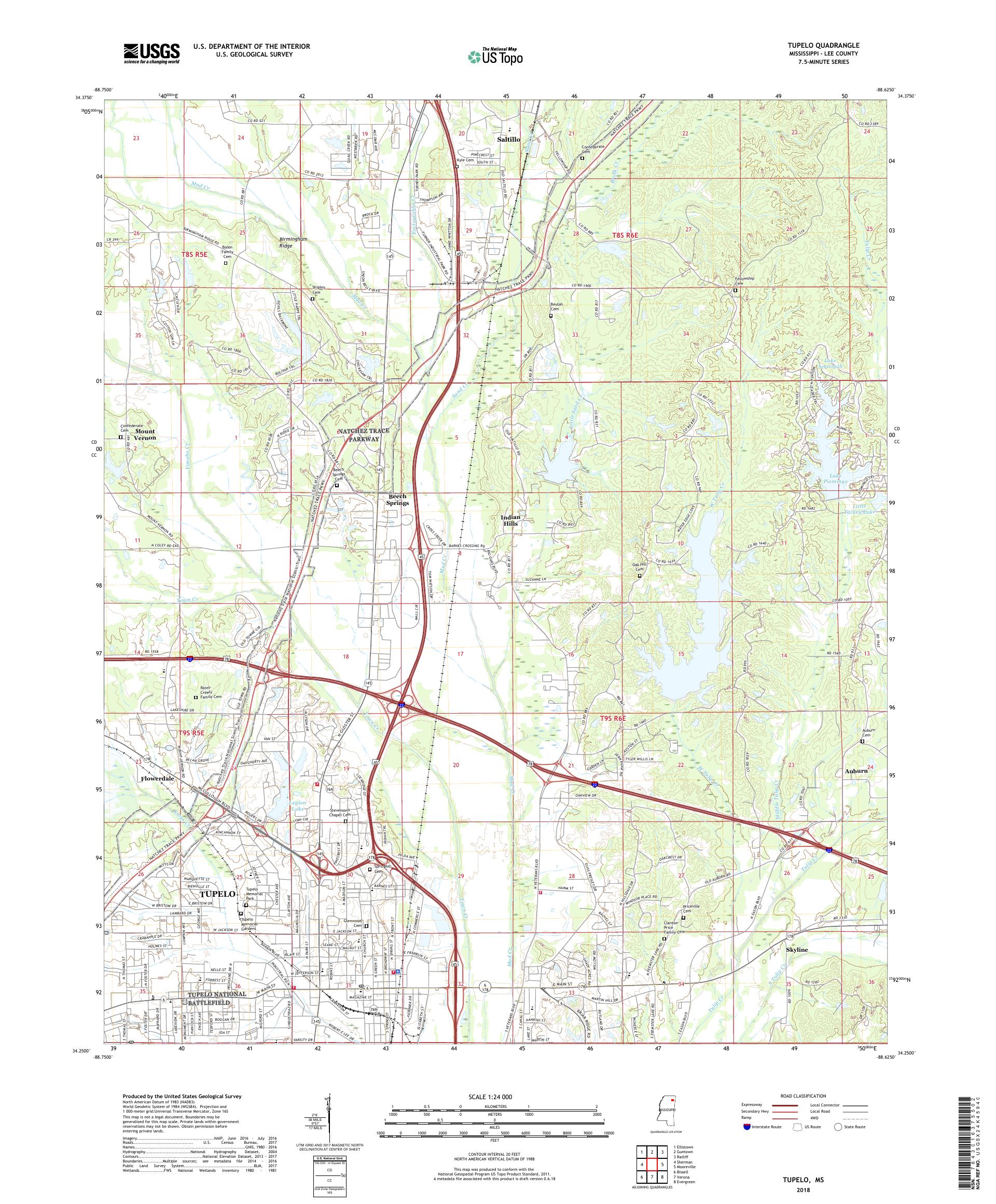 MyTopo Tupelo, Mississippi USGS Quad Topo Map