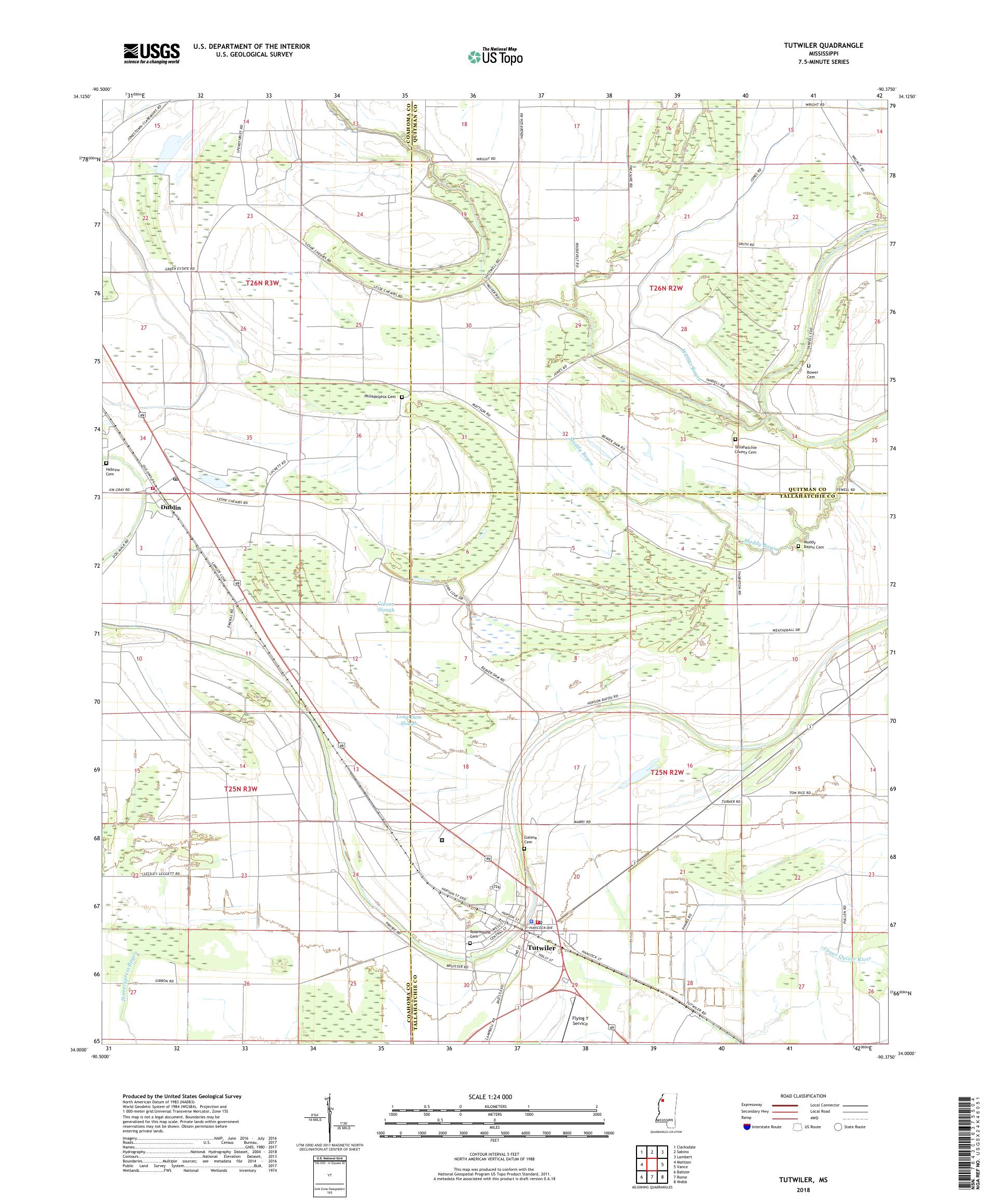 MyTopo Tutwiler, Mississippi USGS Quad Topo Map