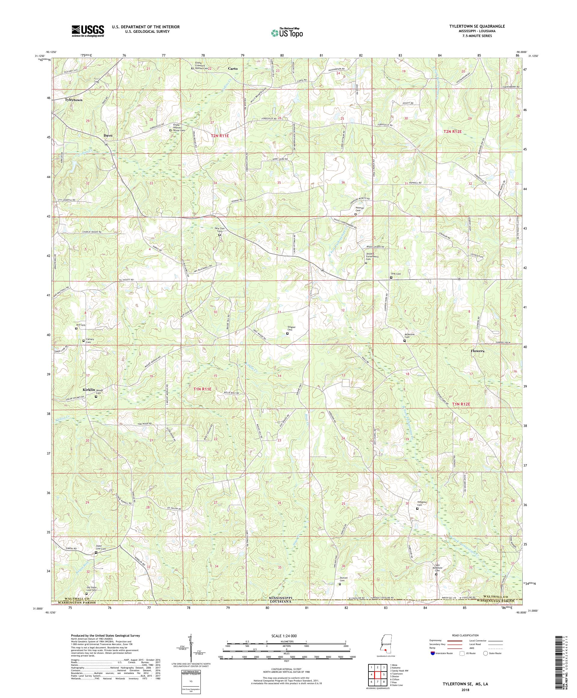 MyTopo Tylertown SE, Mississippi USGS Quad Topo Map