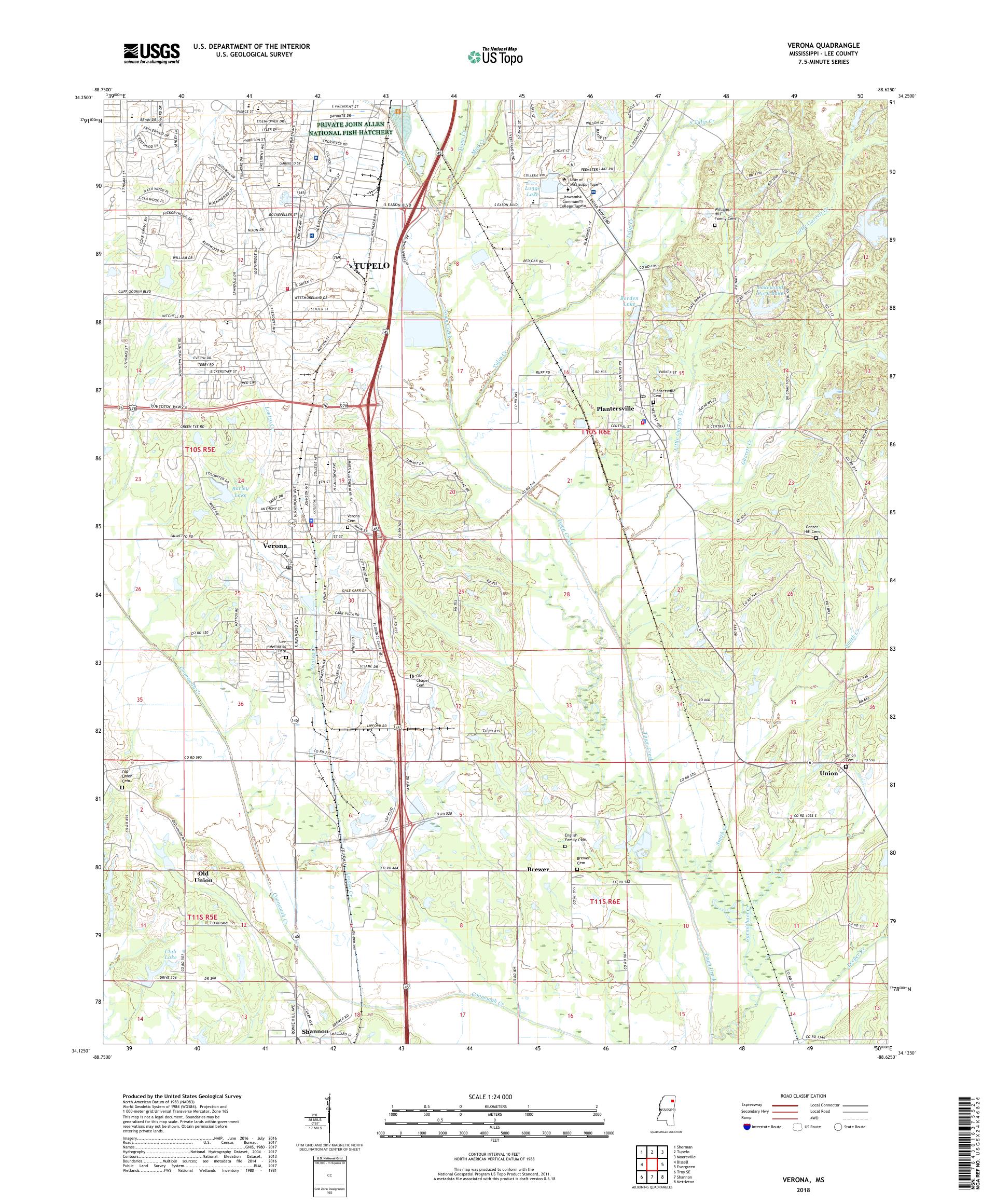 MyTopo Verona, Mississippi USGS Quad Topo Map
