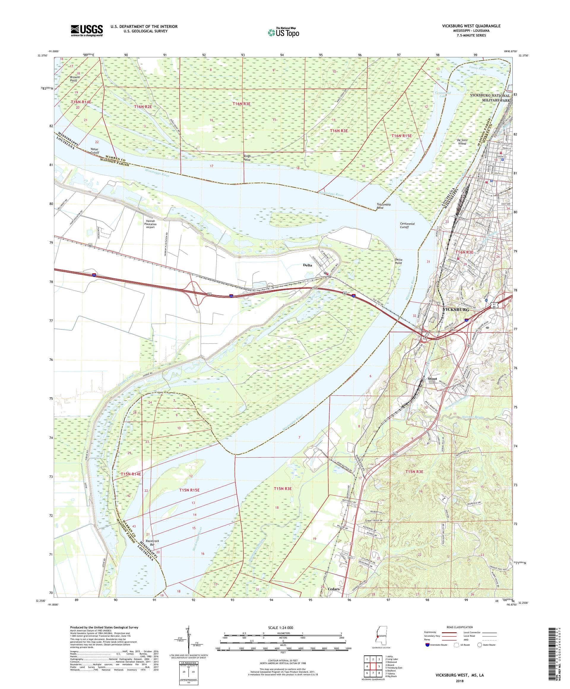 MyTopo Vicksburg West, Mississippi USGS Quad Topo Map