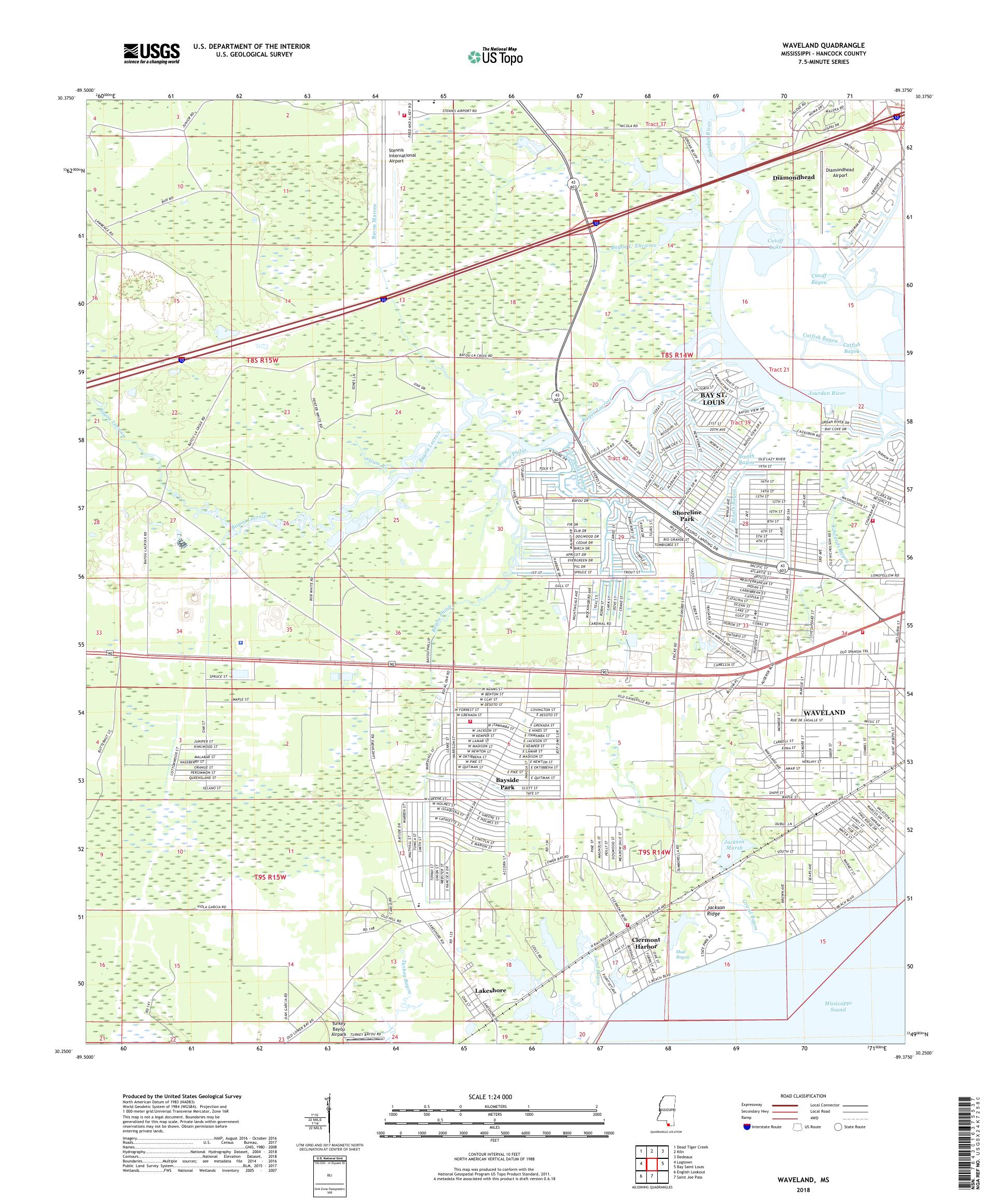 MyTopo Waveland, Mississippi USGS Quad Topo Map