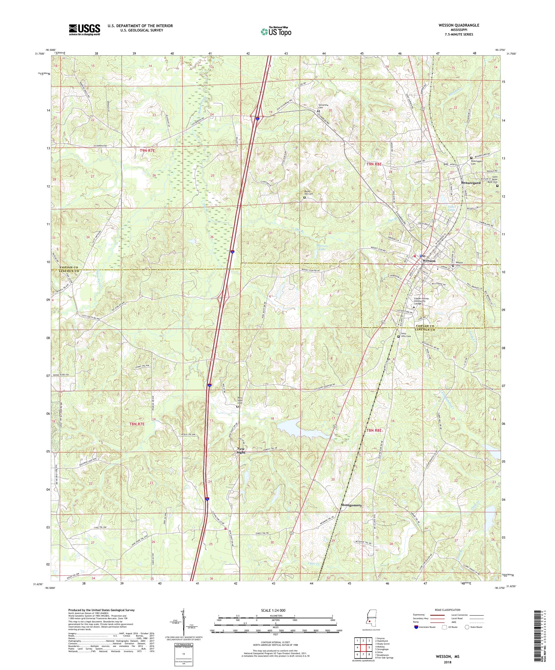 MyTopo Wesson, Mississippi USGS Quad Topo Map