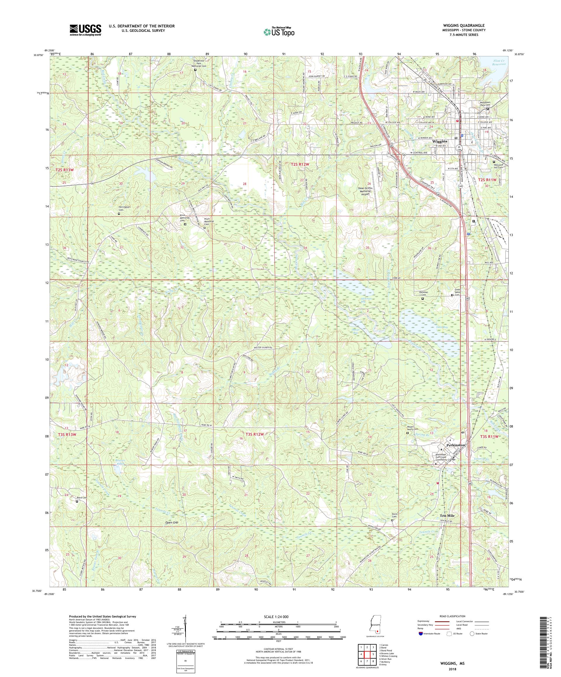 MyTopo Wiggins, Mississippi USGS Quad Topo Map