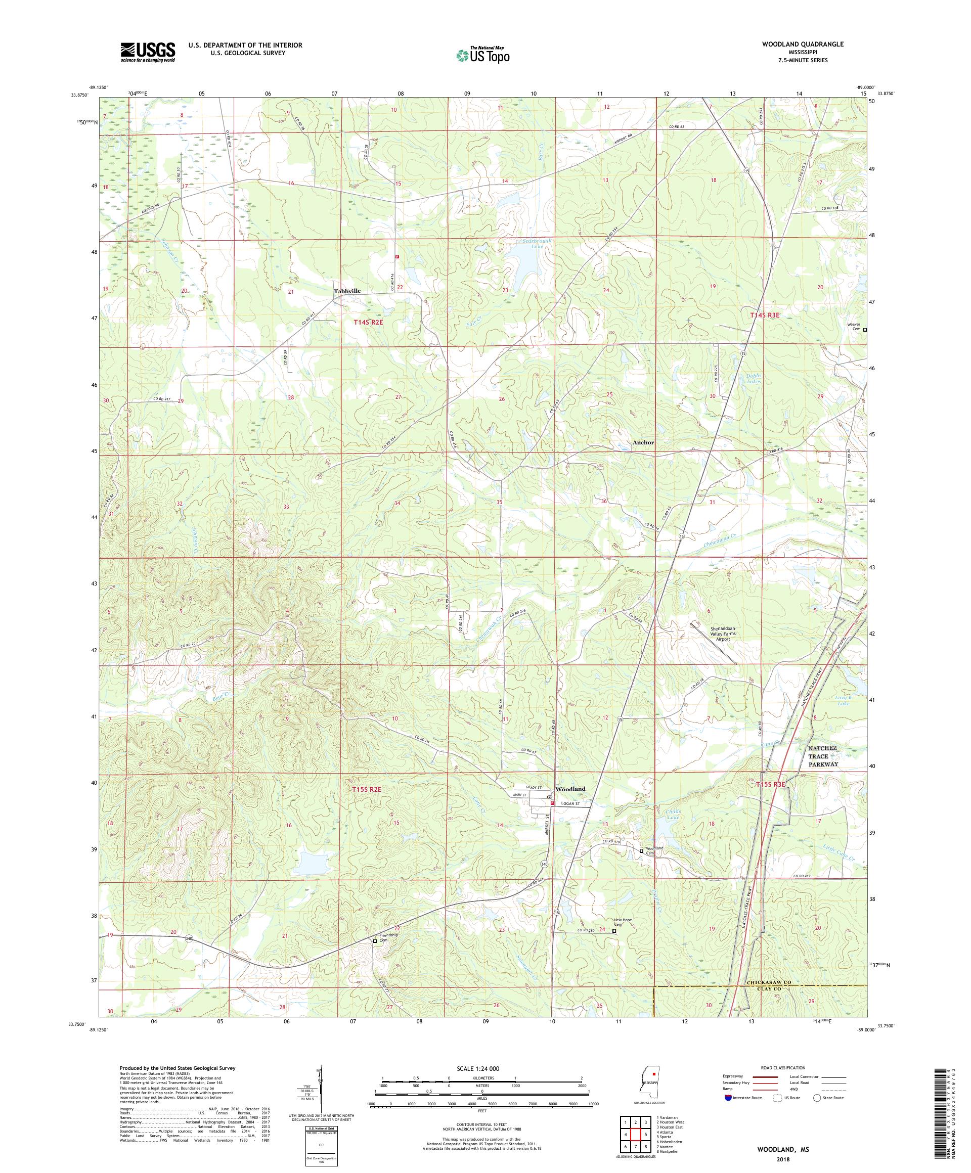 MyTopo Woodland, Mississippi USGS Quad Topo Map