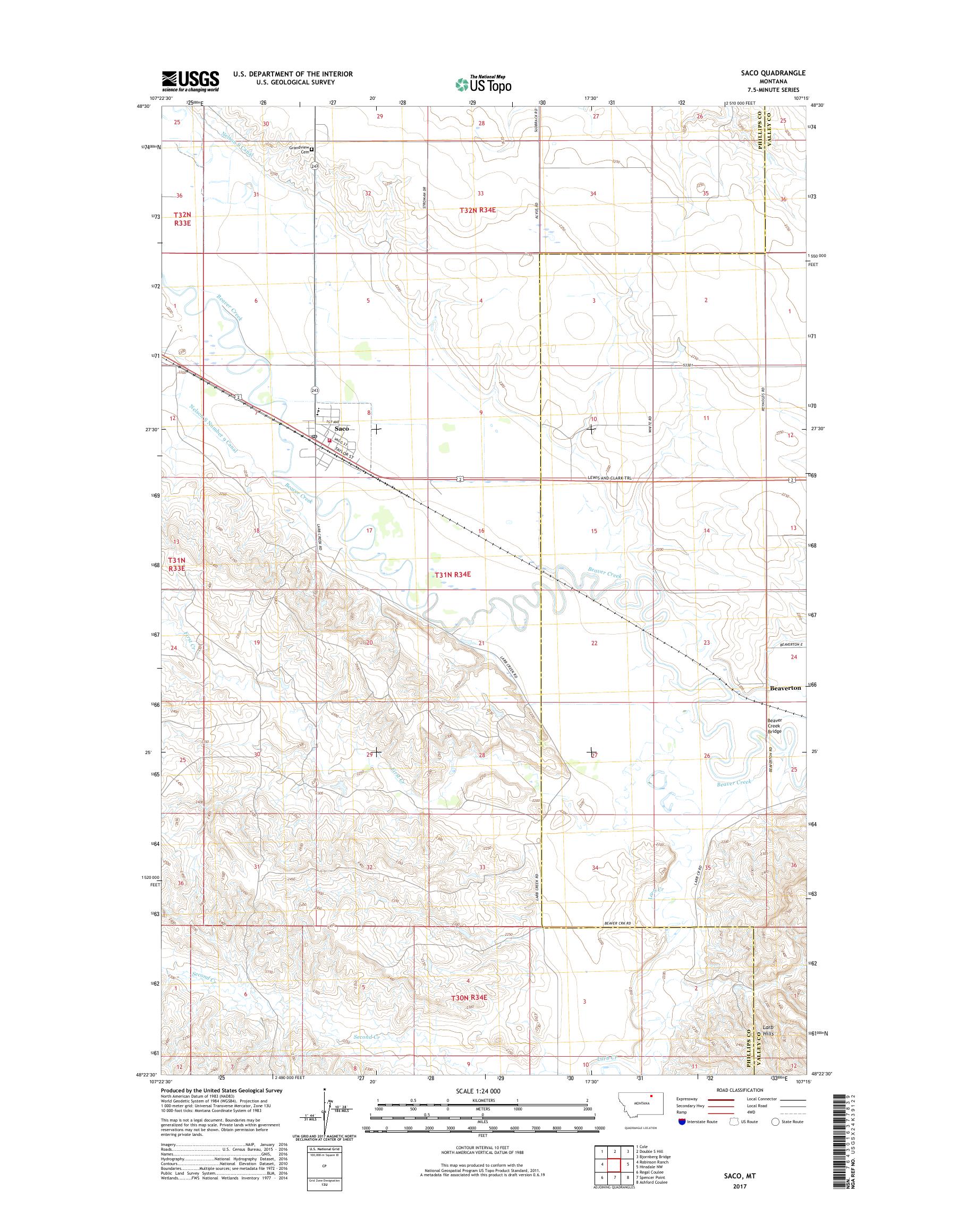 MyTopo Saco, Montana USGS Quad Topo Map