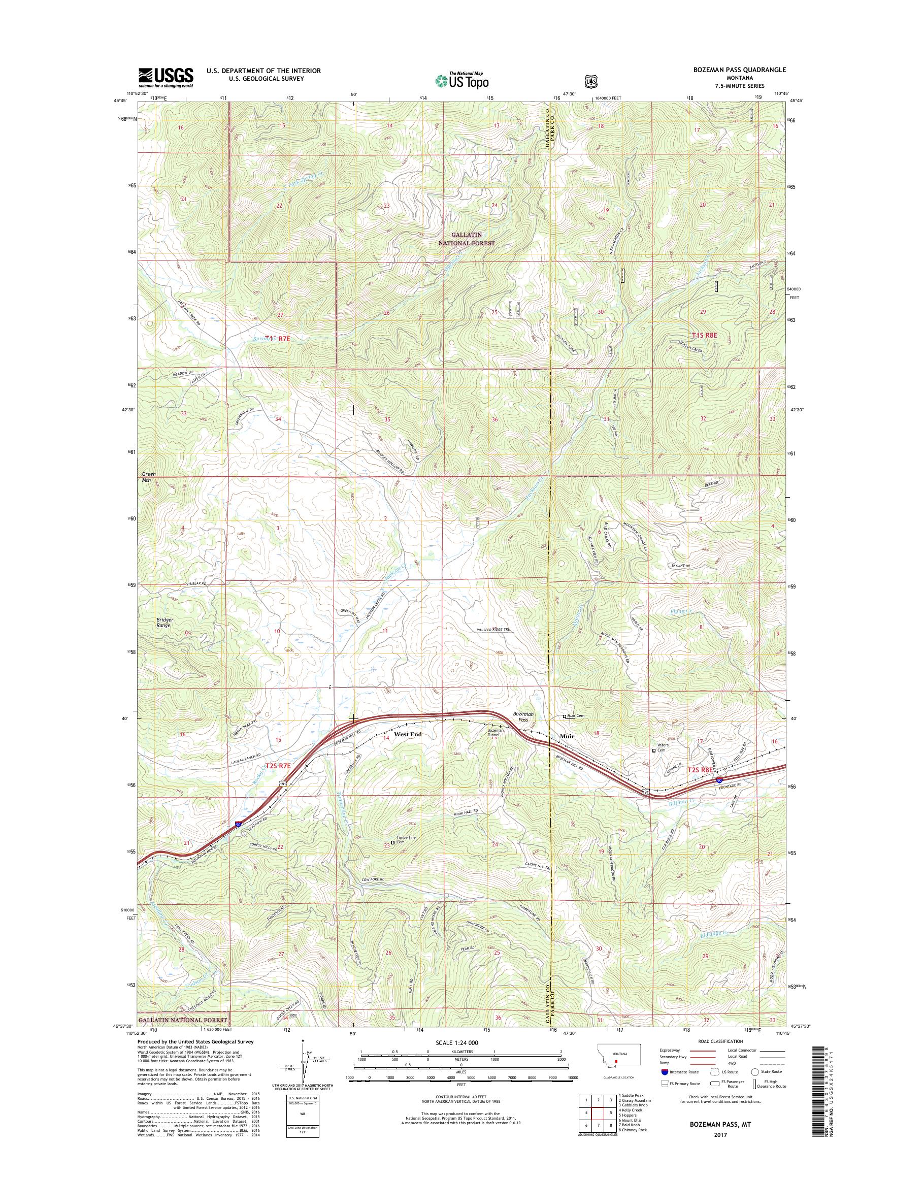 MyTopo Bozeman Pass, Montana USGS Quad Topo Map
