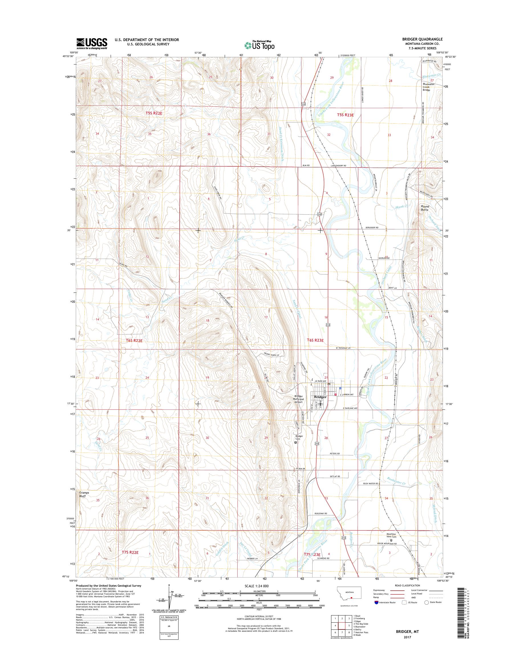 MyTopo Bridger, Montana USGS Quad Topo Map