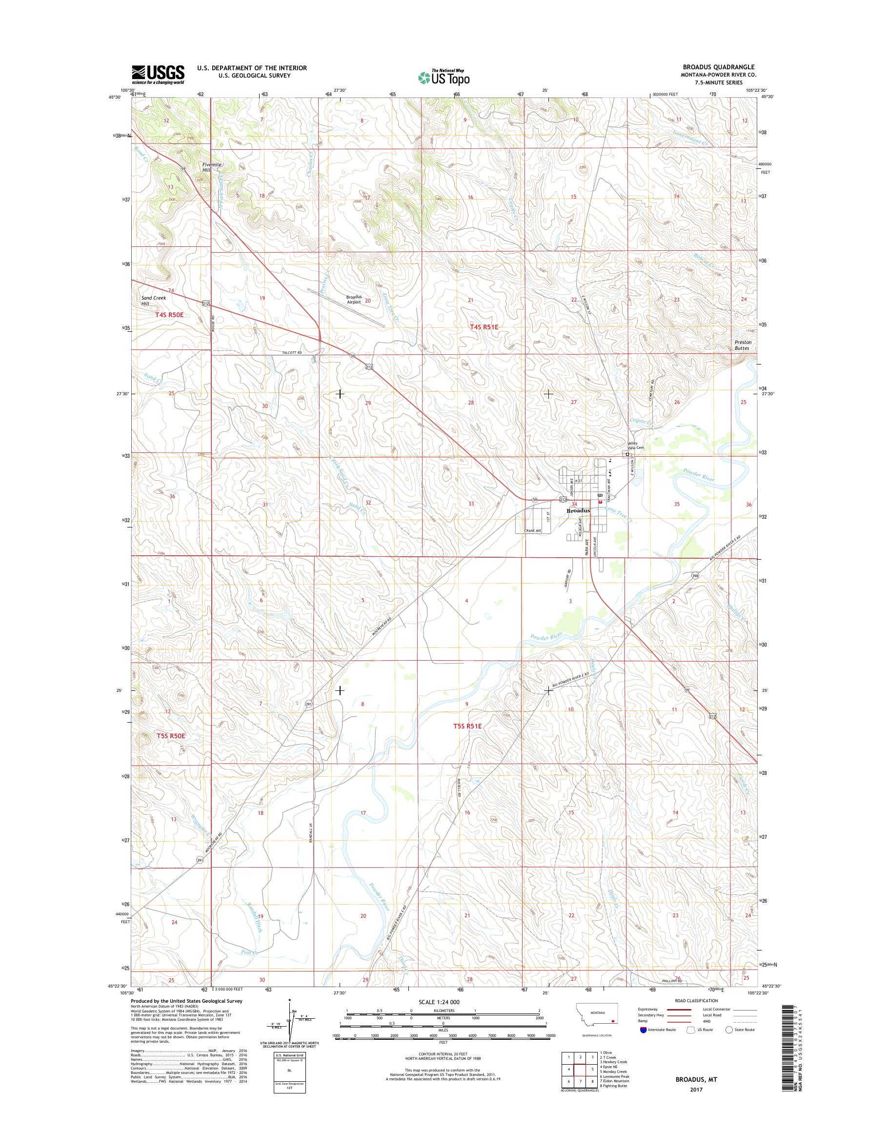 MyTopo Broadus, Montana USGS Quad Topo Map