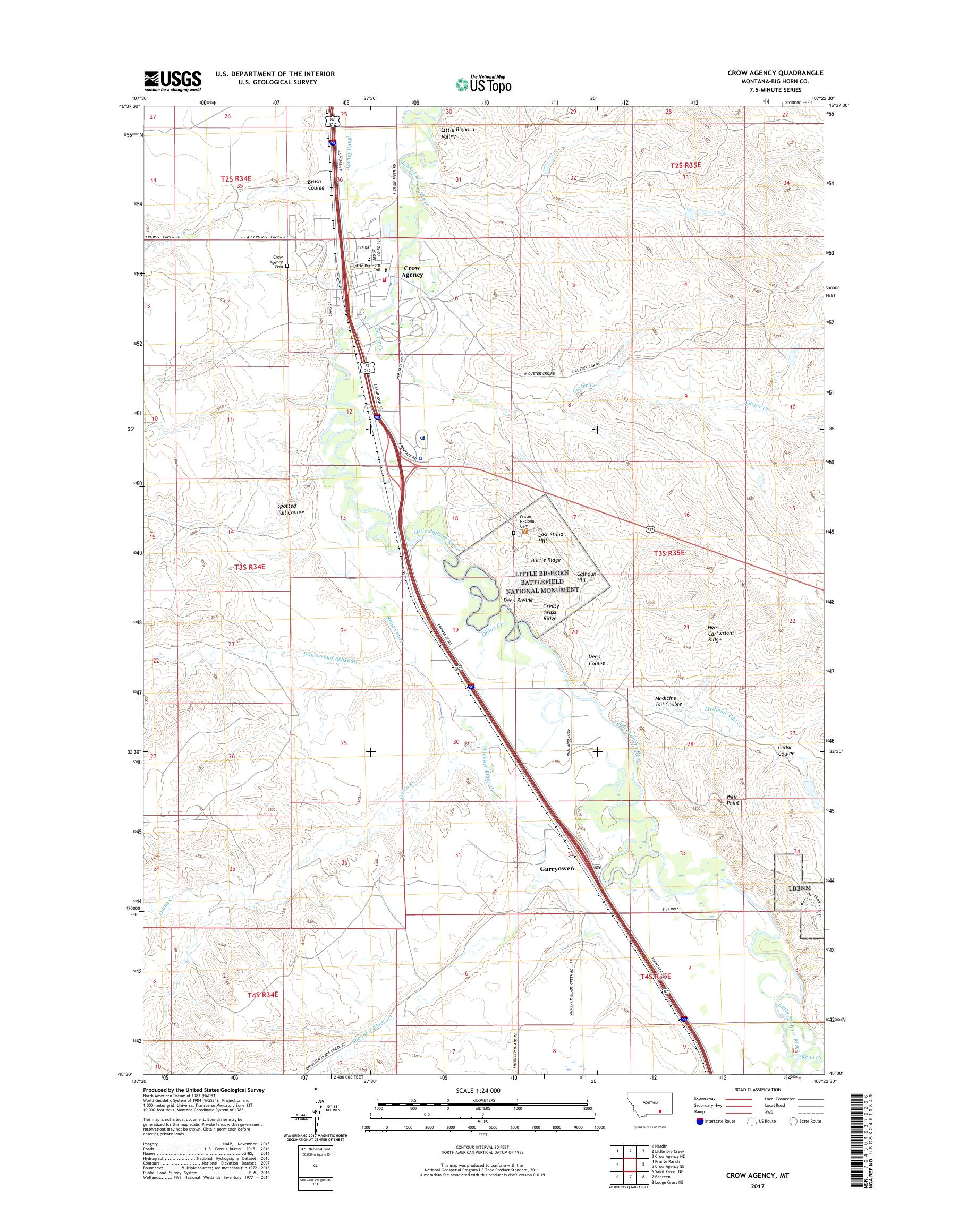 MyTopo Crow Agency, Montana USGS Quad Topo Map