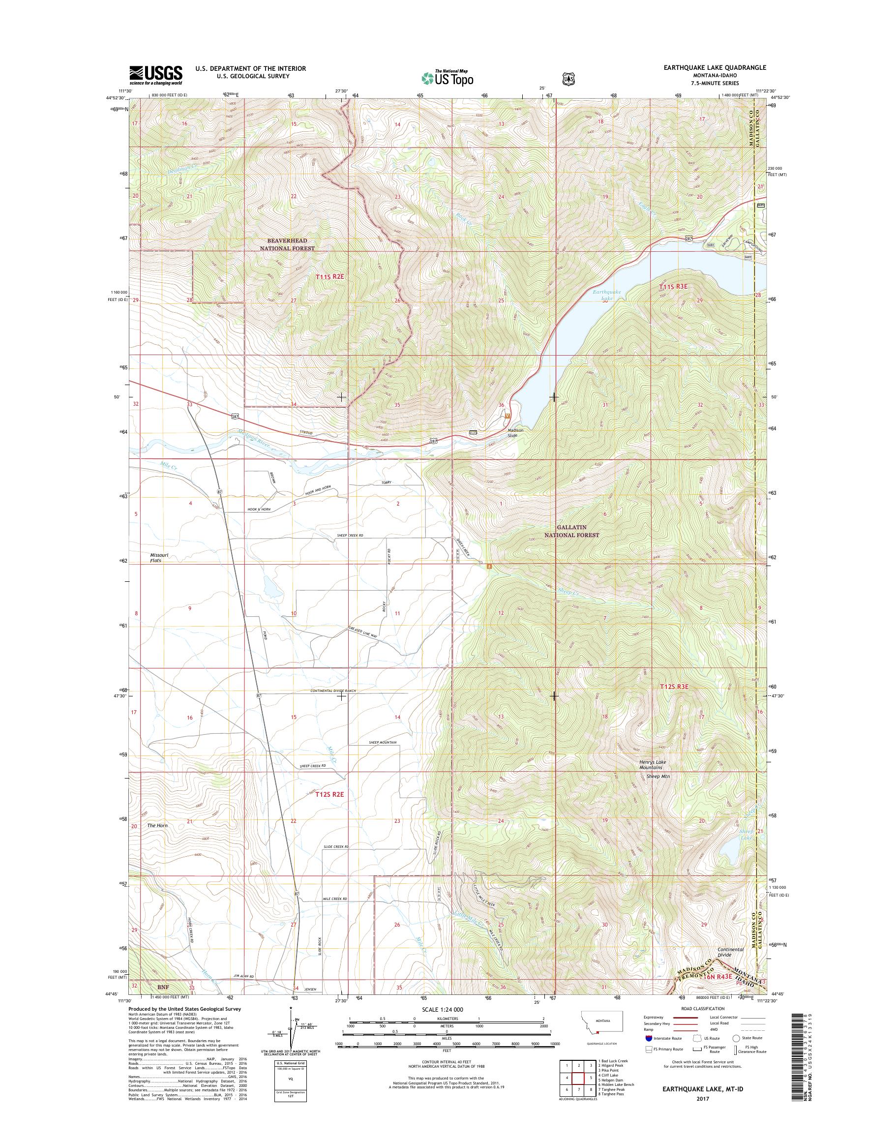 MyTopo Earthquake Lake, Montana USGS Quad Topo Map