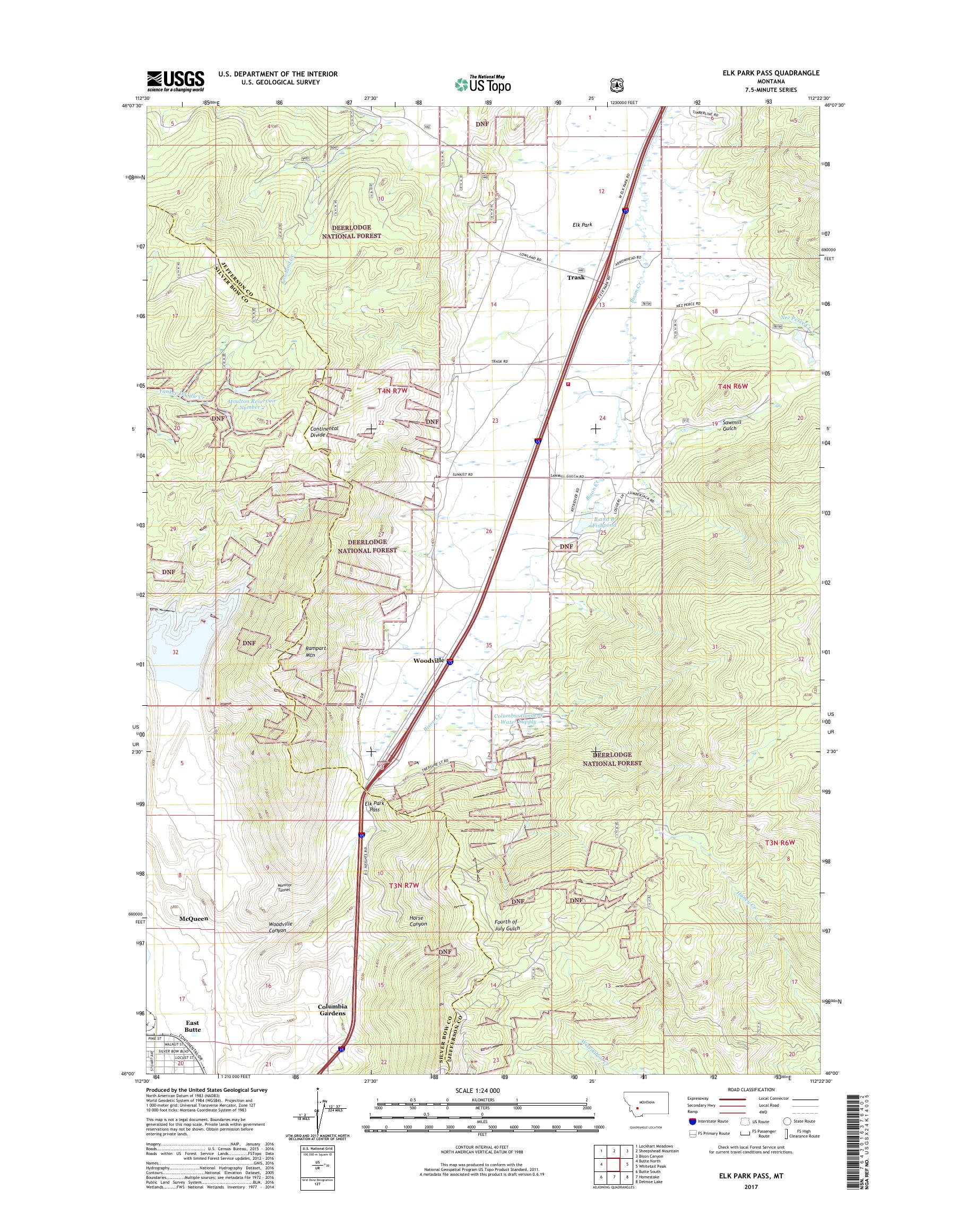 MyTopo Elk Park Pass, Montana USGS Quad Topo Map