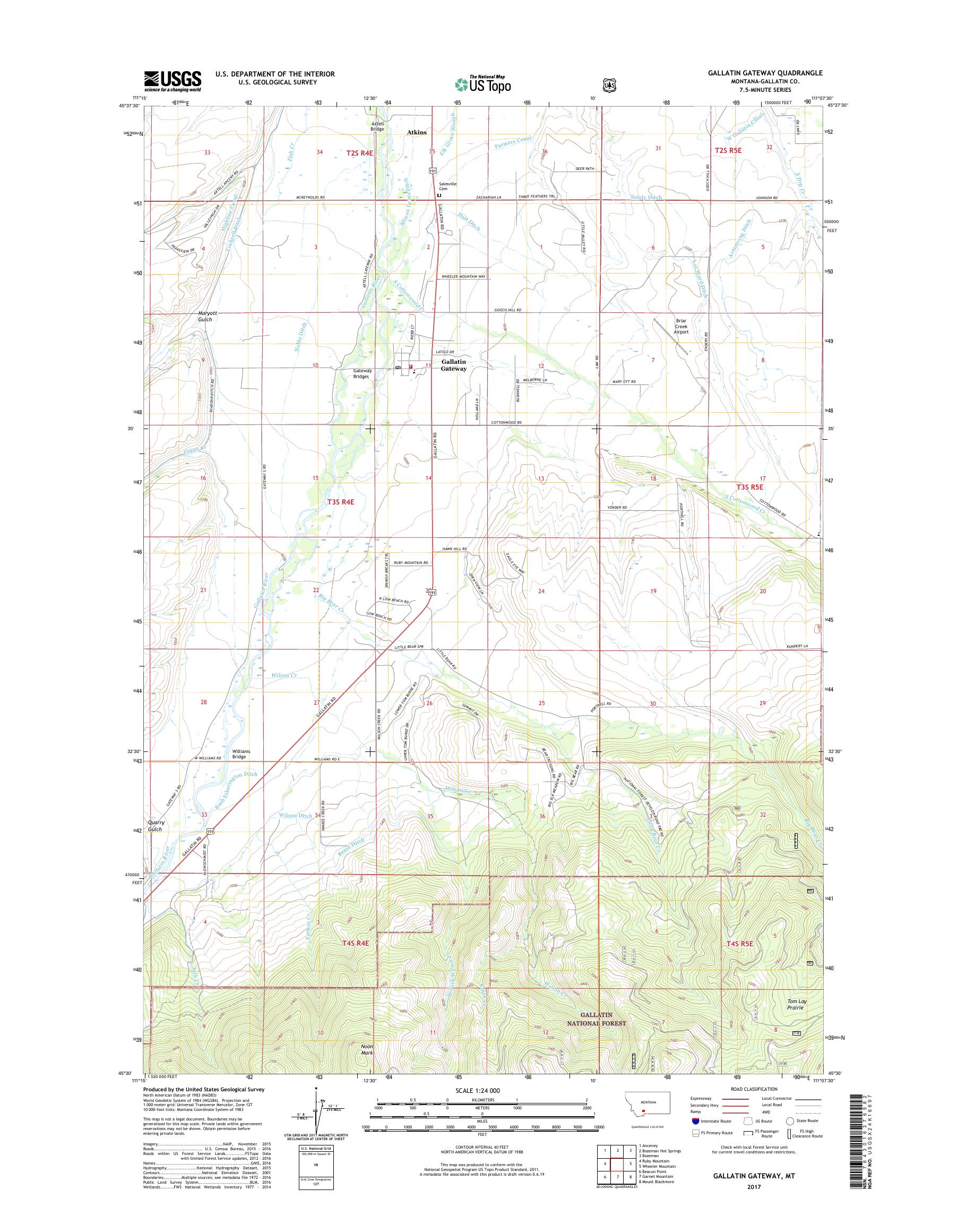 Mytopo gallatin gateway montana usgs quad topo map