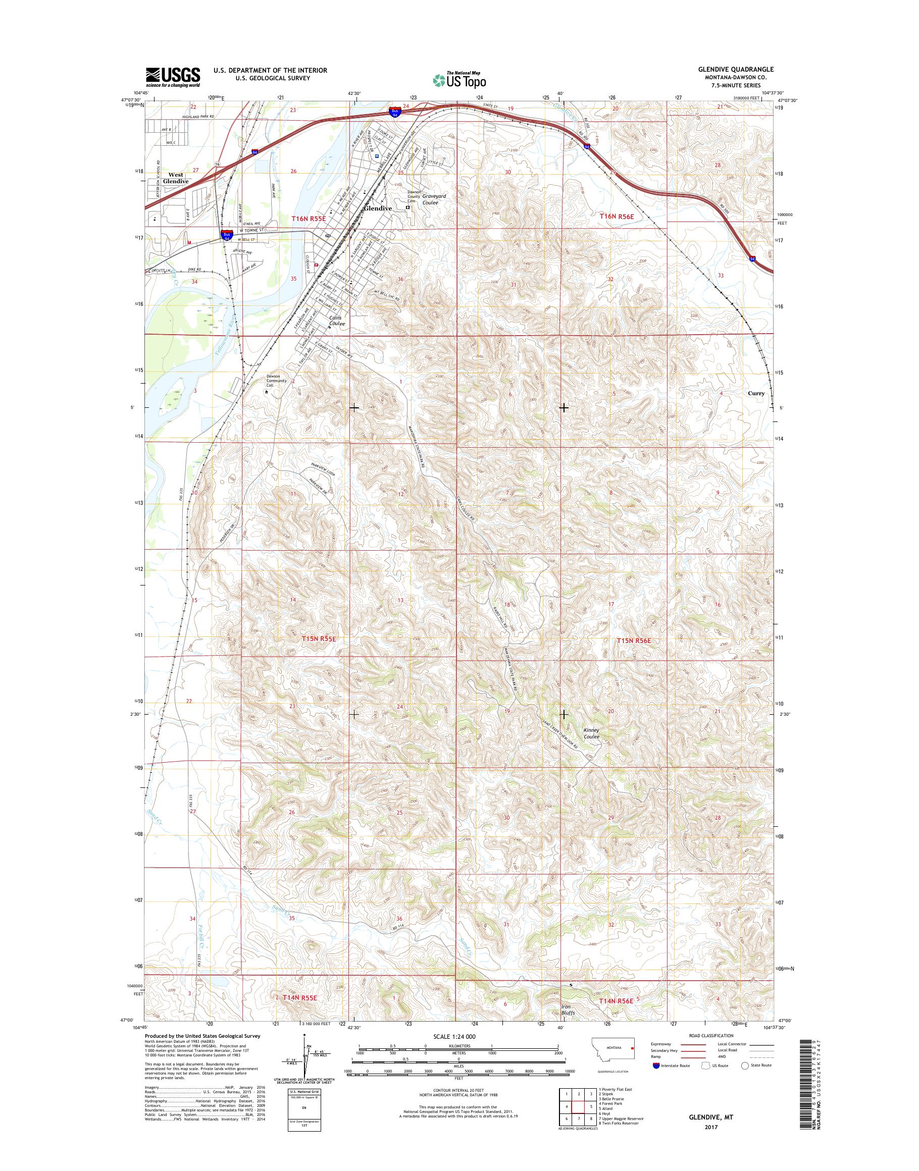 MyTopo Glendive, Montana USGS Quad Topo Map