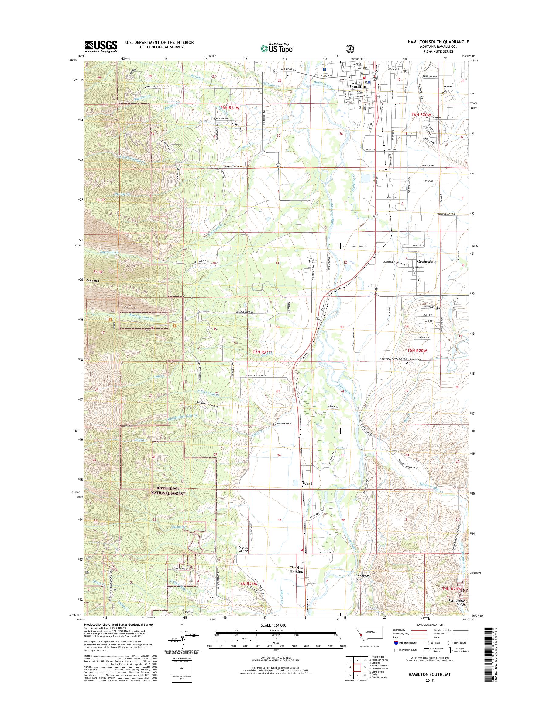 MyTopo Hamilton South, Montana USGS Quad Topo Map