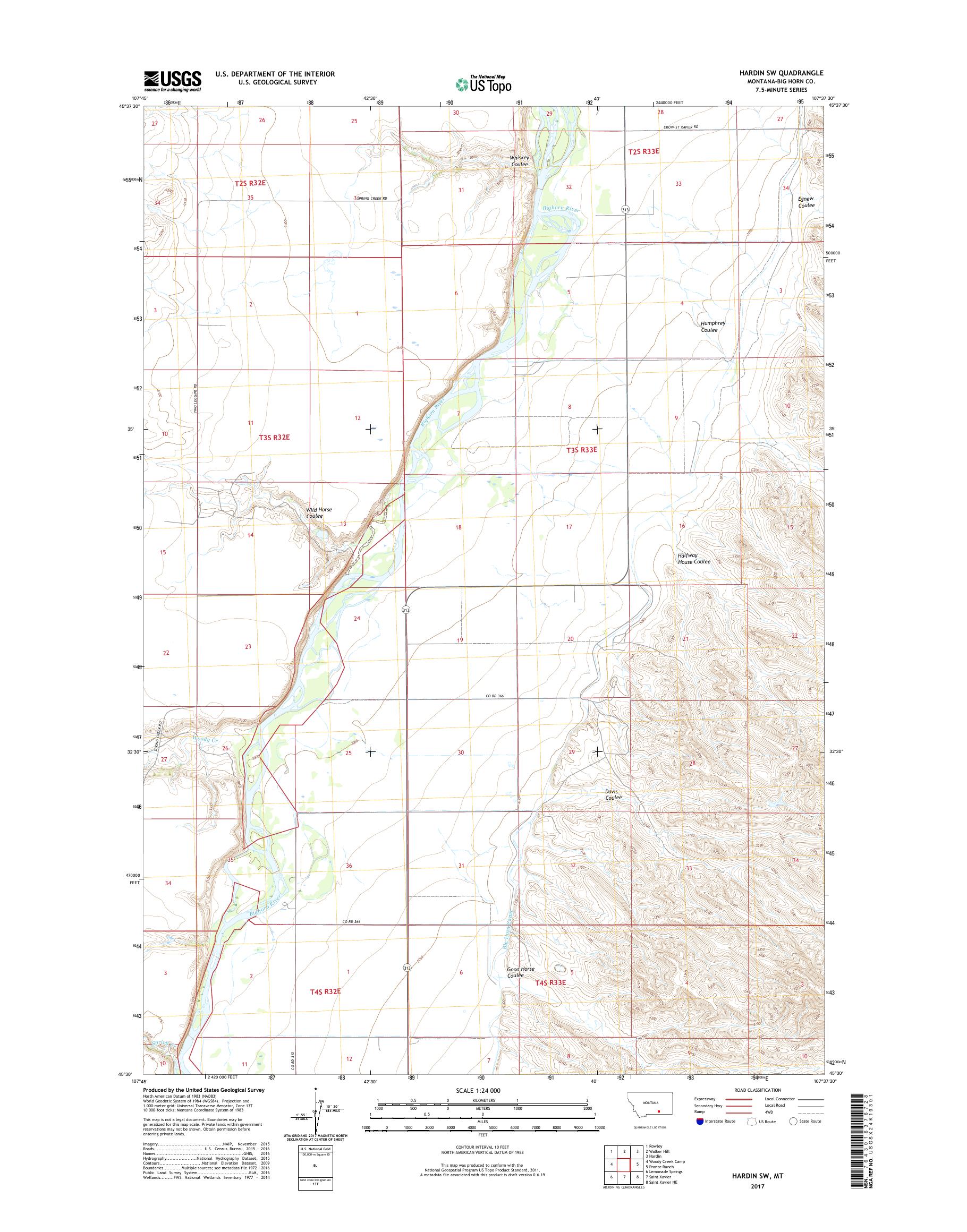 MyTopo Hardin SW, Montana USGS Quad Topo Map