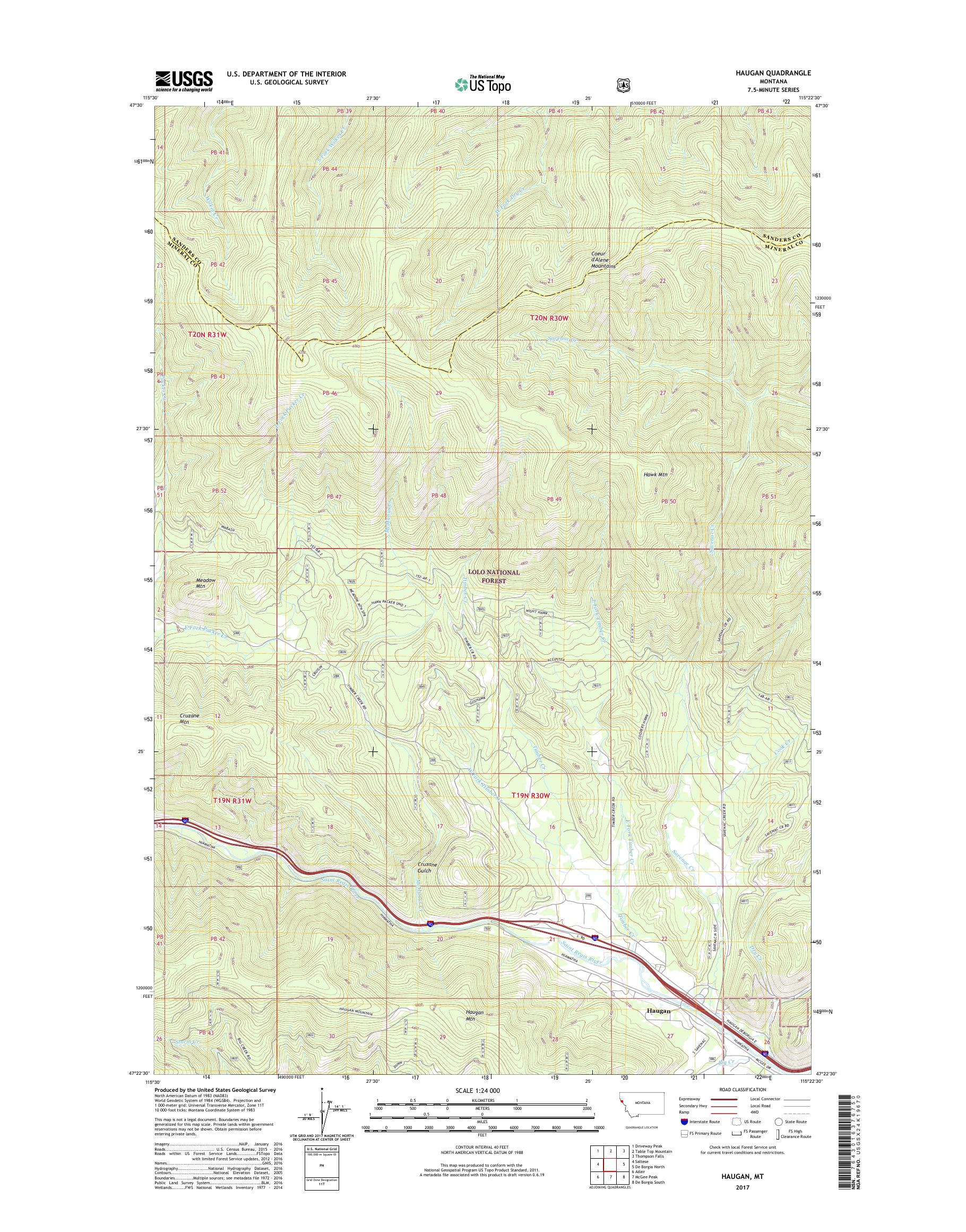 MyTopo Haugan, Montana USGS Quad Topo Map