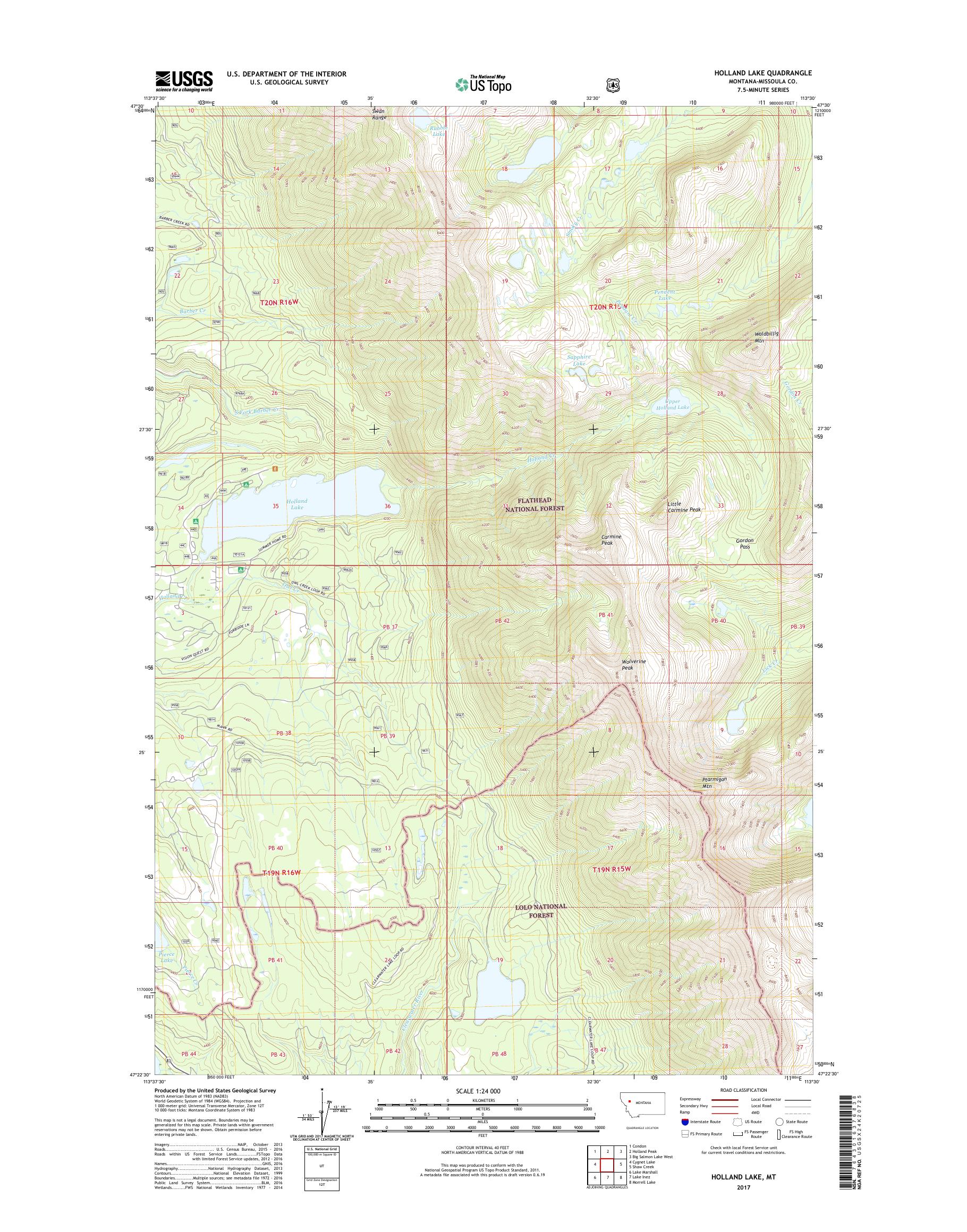 MyTopo Holland Lake, Montana USGS Quad Topo Map