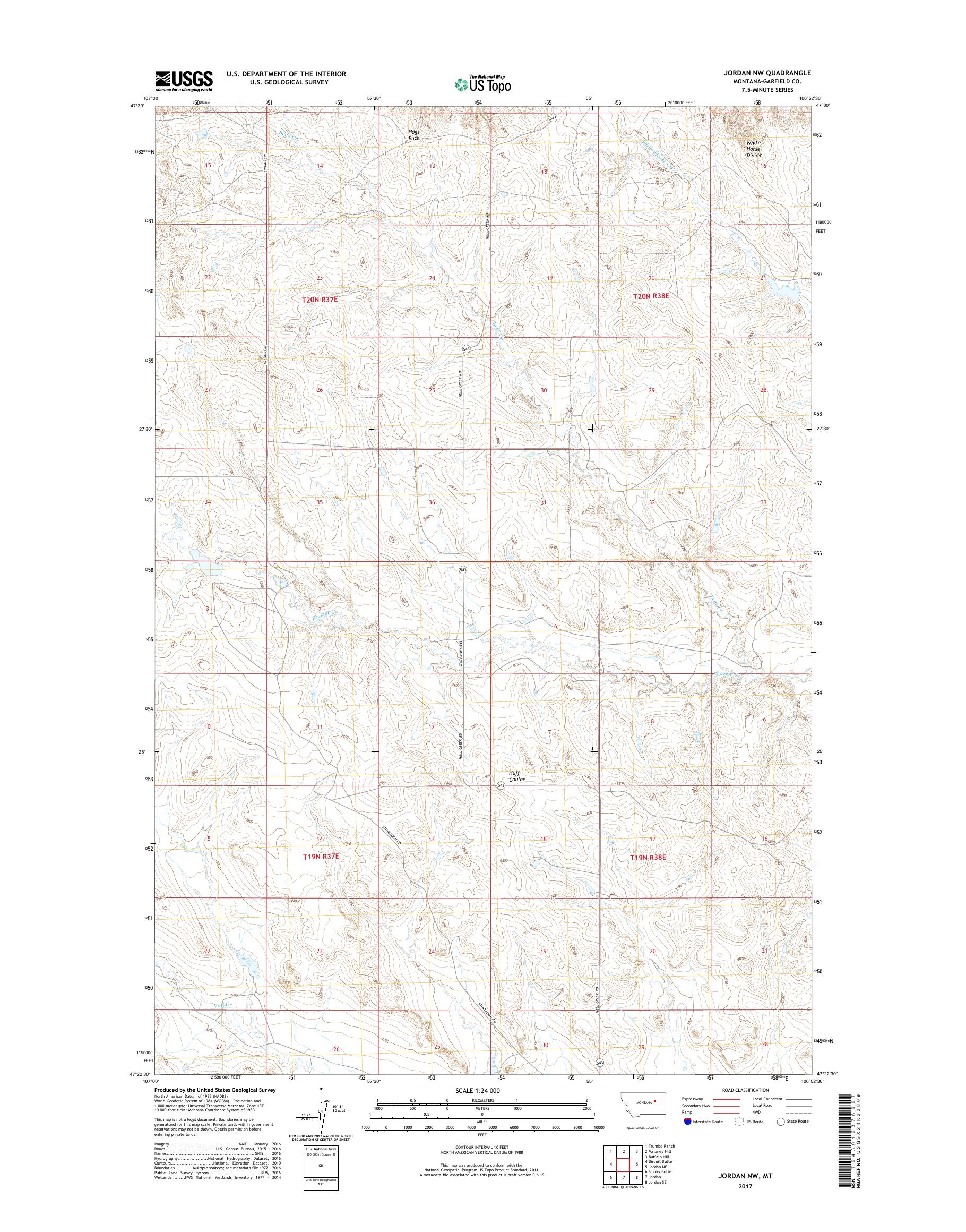 MyTopo Jordan NW, Montana USGS Quad Topo Map