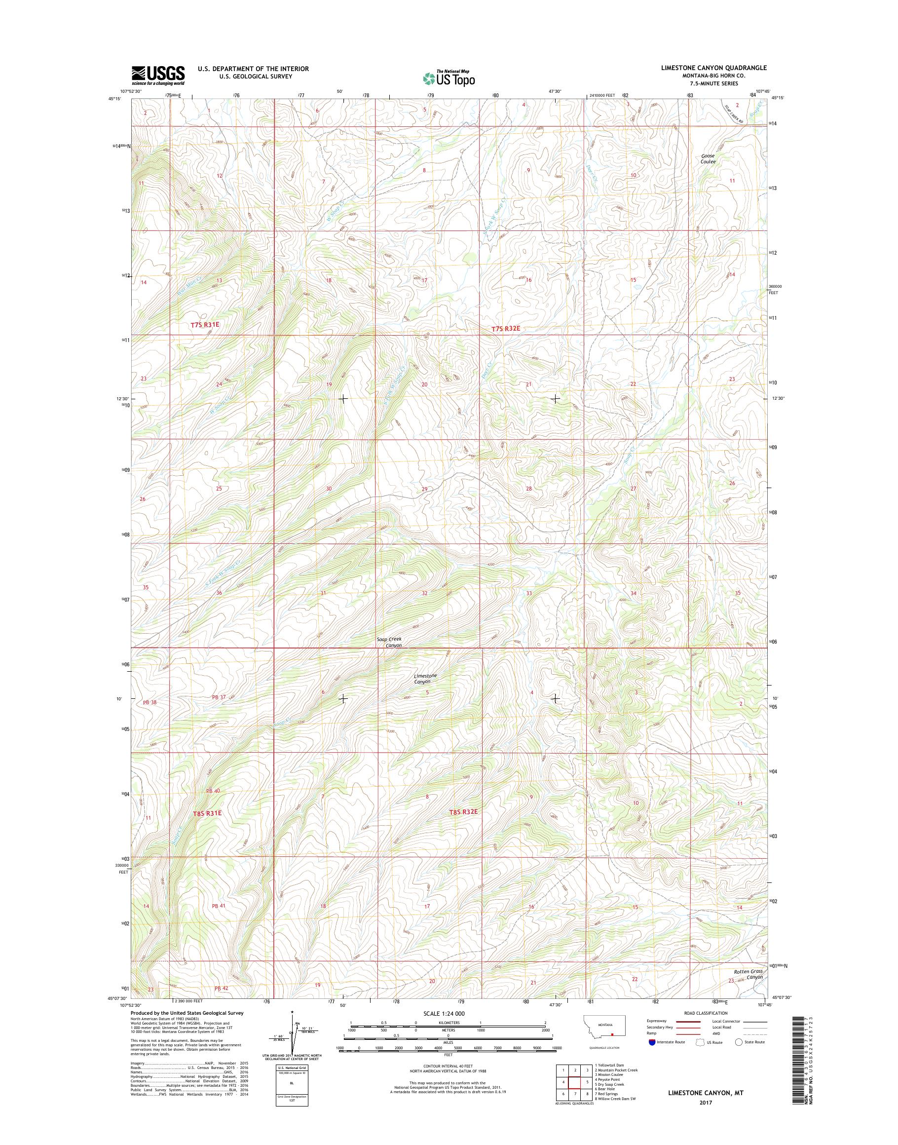 MyTopo Limestone Canyon, Montana USGS Quad Topo Map