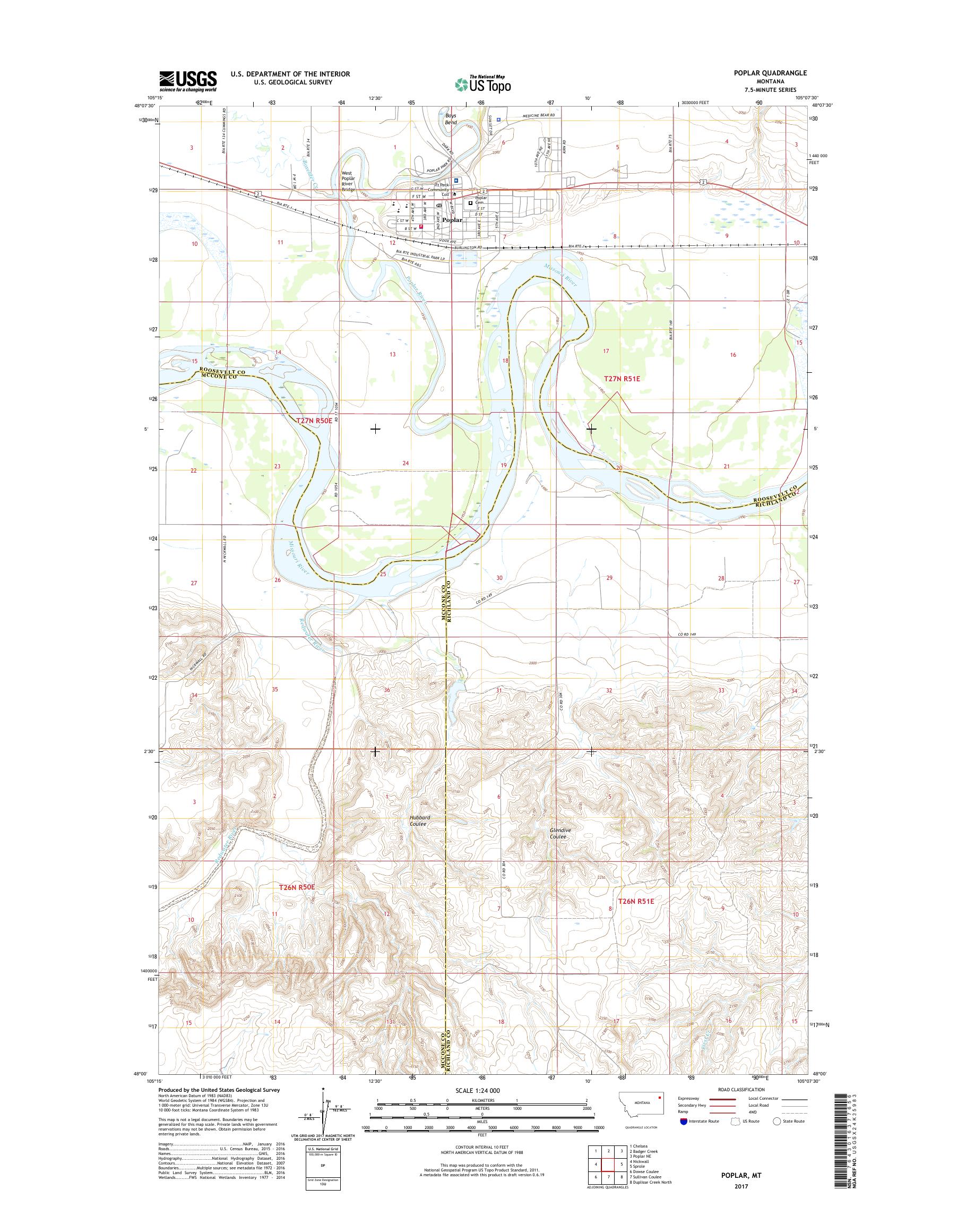 MyTopo Poplar, Montana USGS Quad Topo Map