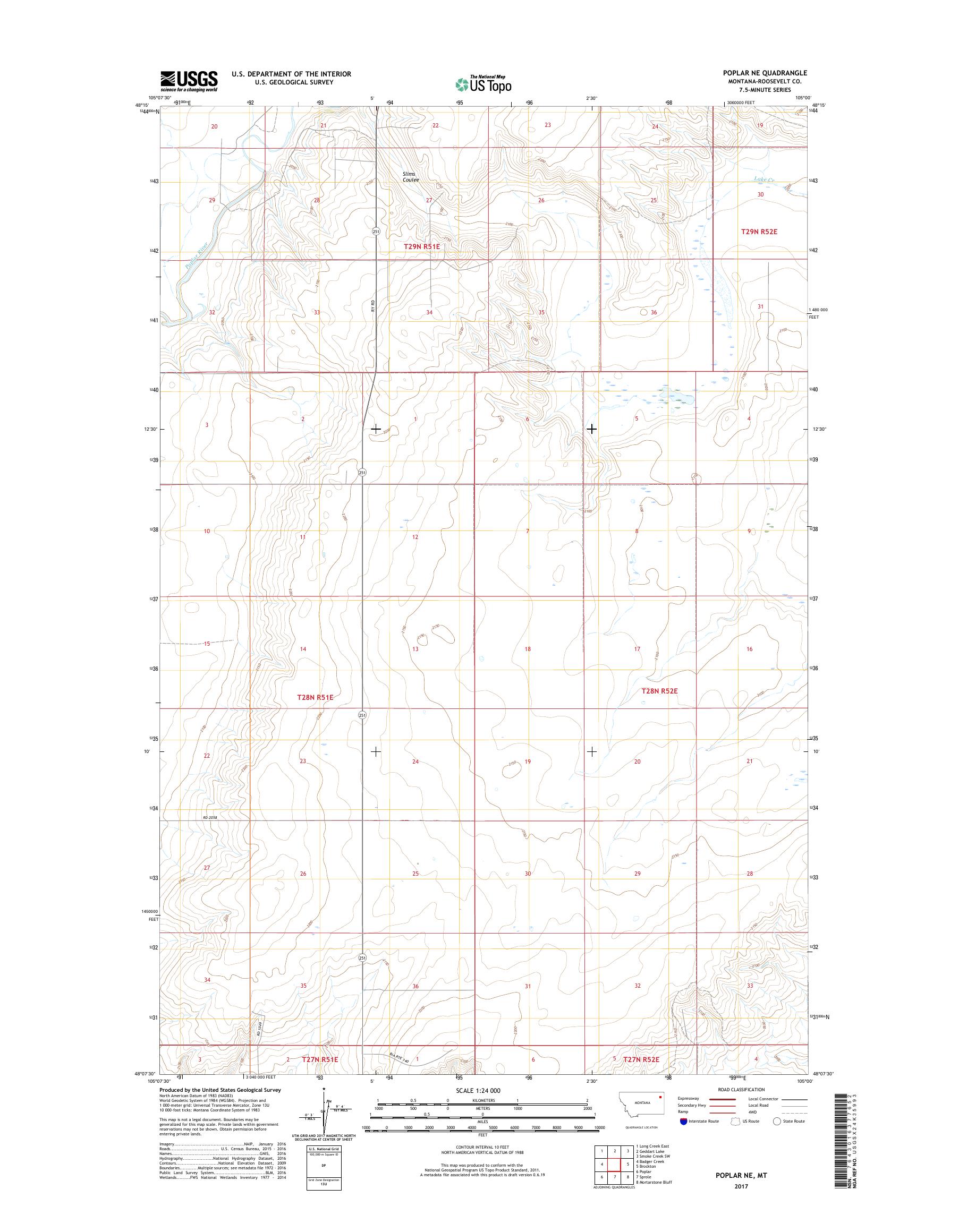 MyTopo Poplar NE, Montana USGS Quad Topo Map