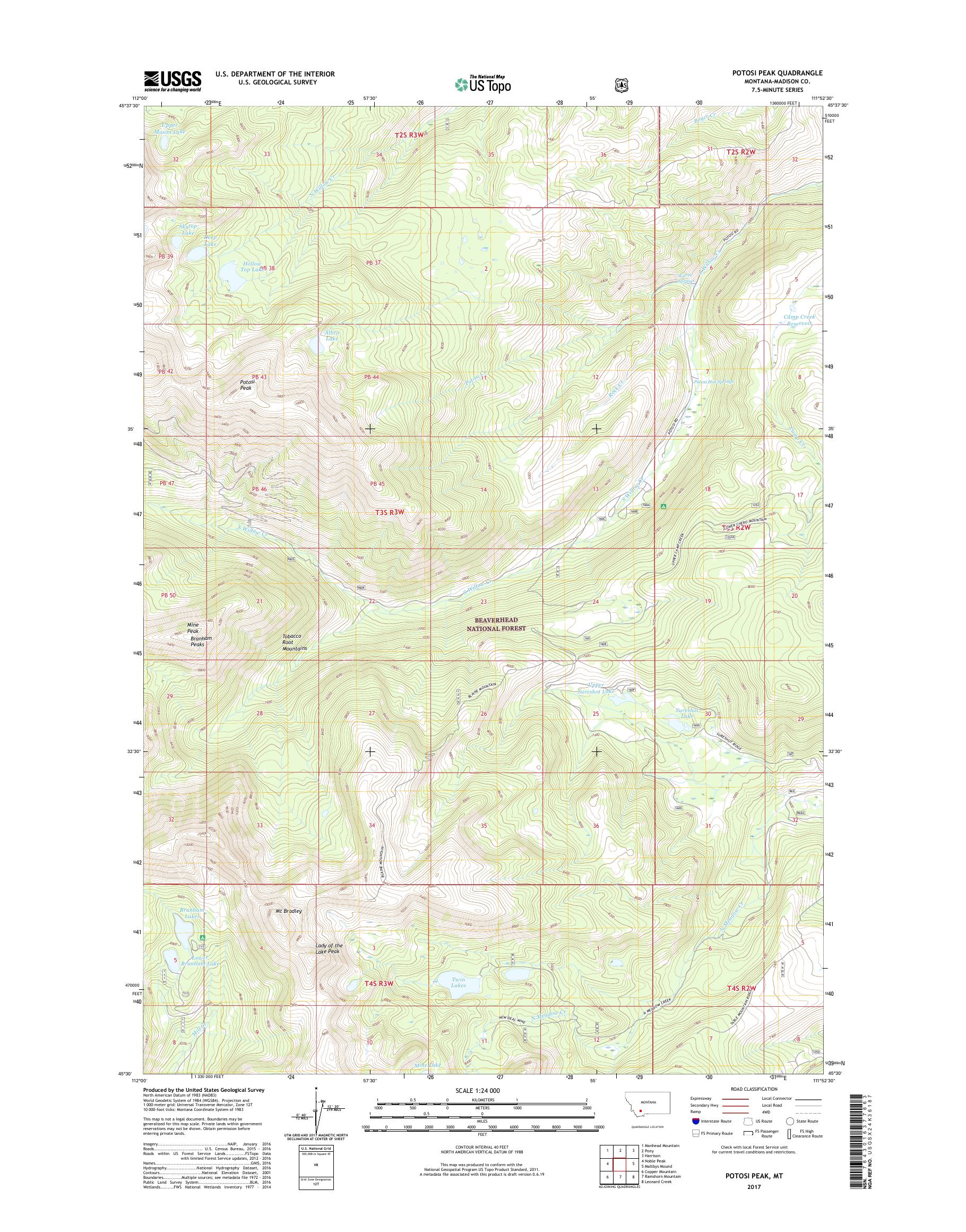 MyTopo Potosi Peak, Montana USGS Quad Topo Map