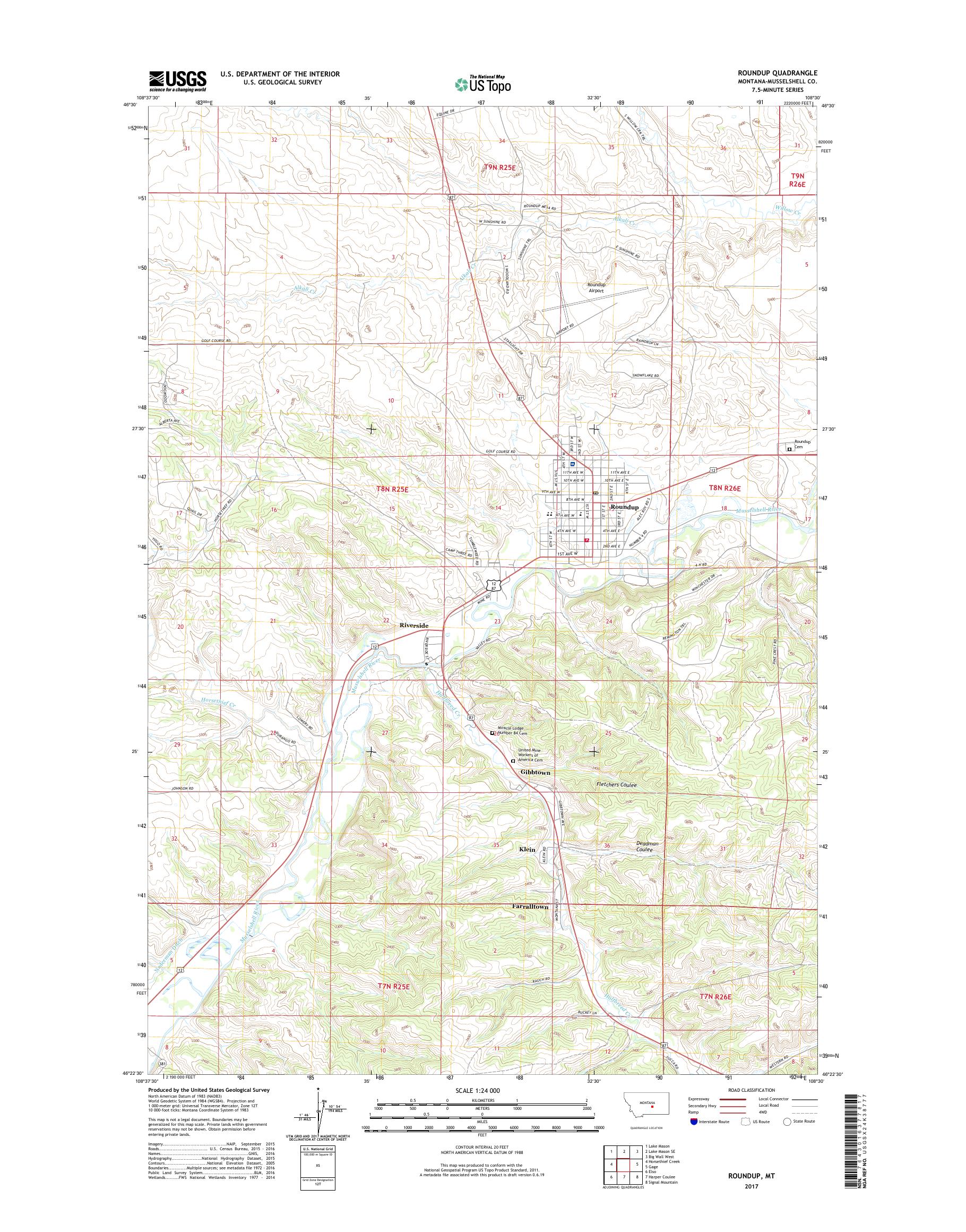 MyTopo Roundup, Montana USGS Quad Topo Map
