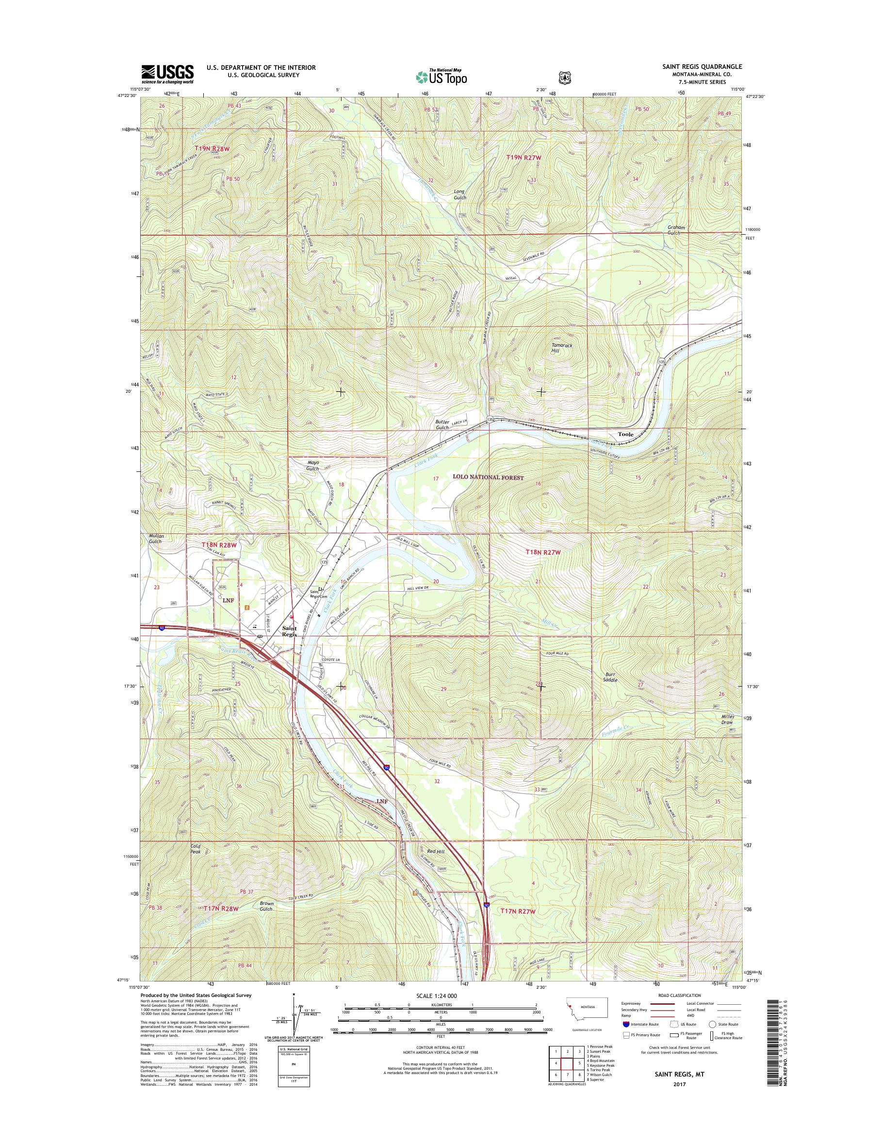 MyTopo Saint Regis, Montana USGS Quad Topo Map