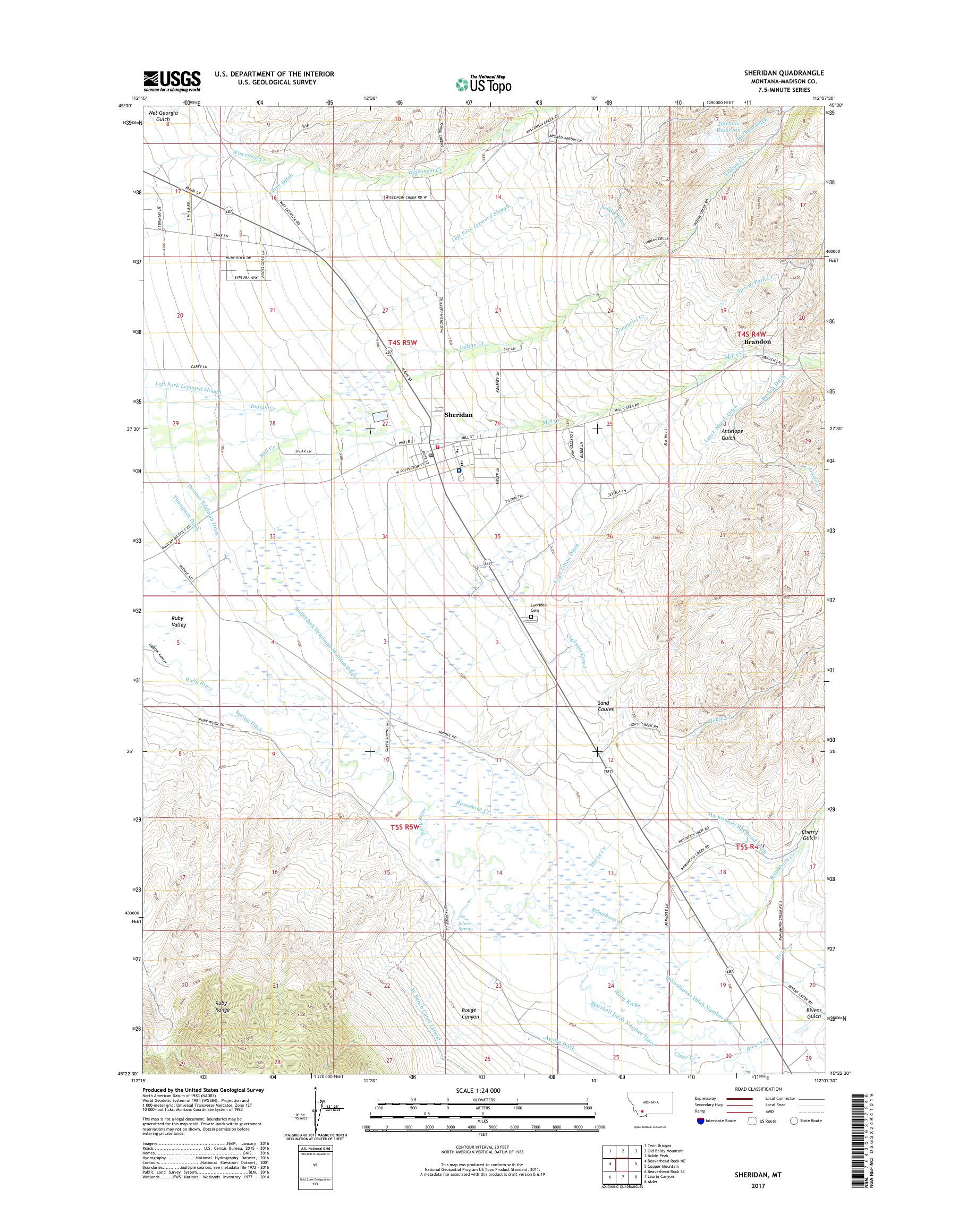 MyTopo Sheridan, Montana USGS Quad Topo Map