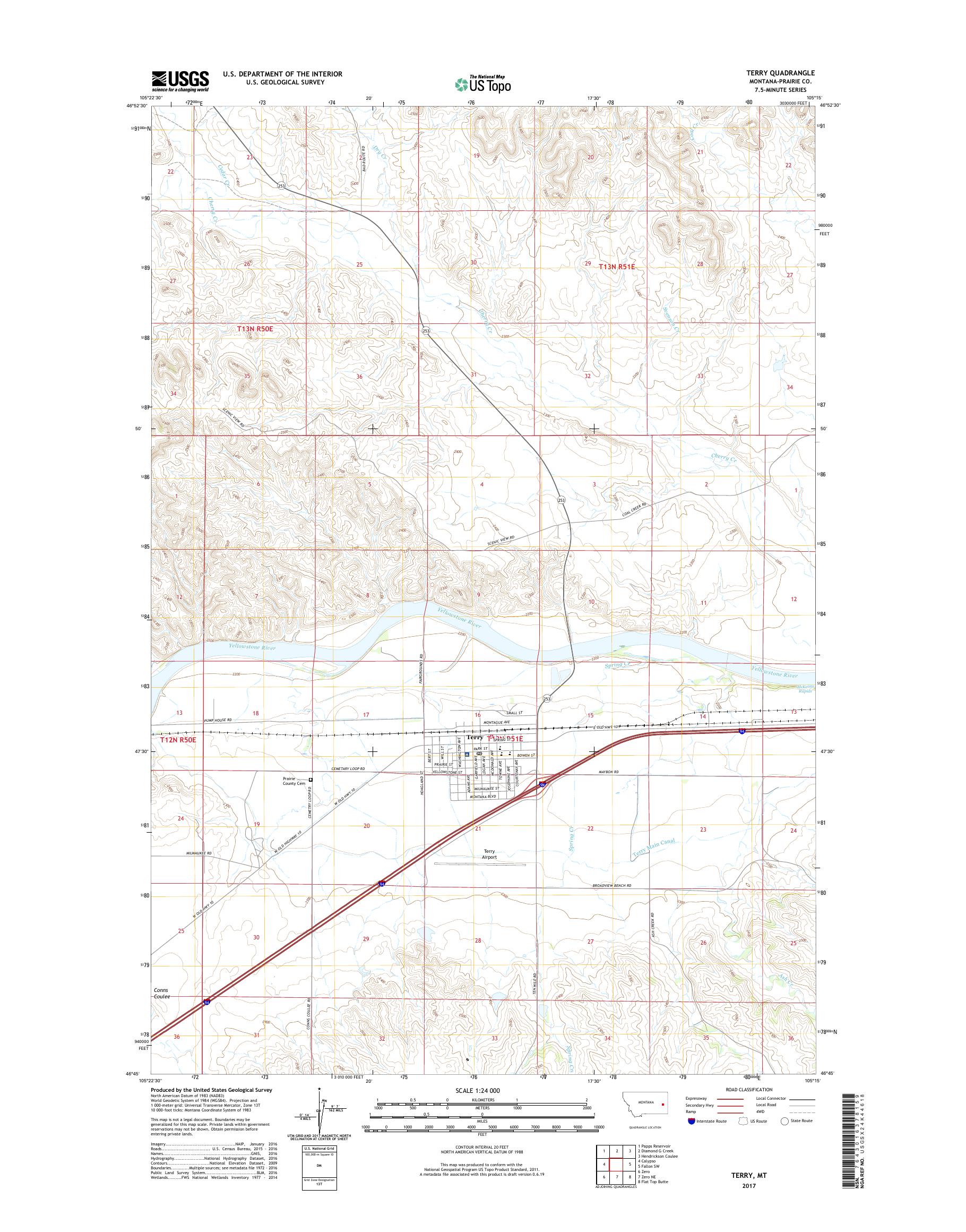 MyTopo Terry, Montana USGS Quad Topo Map