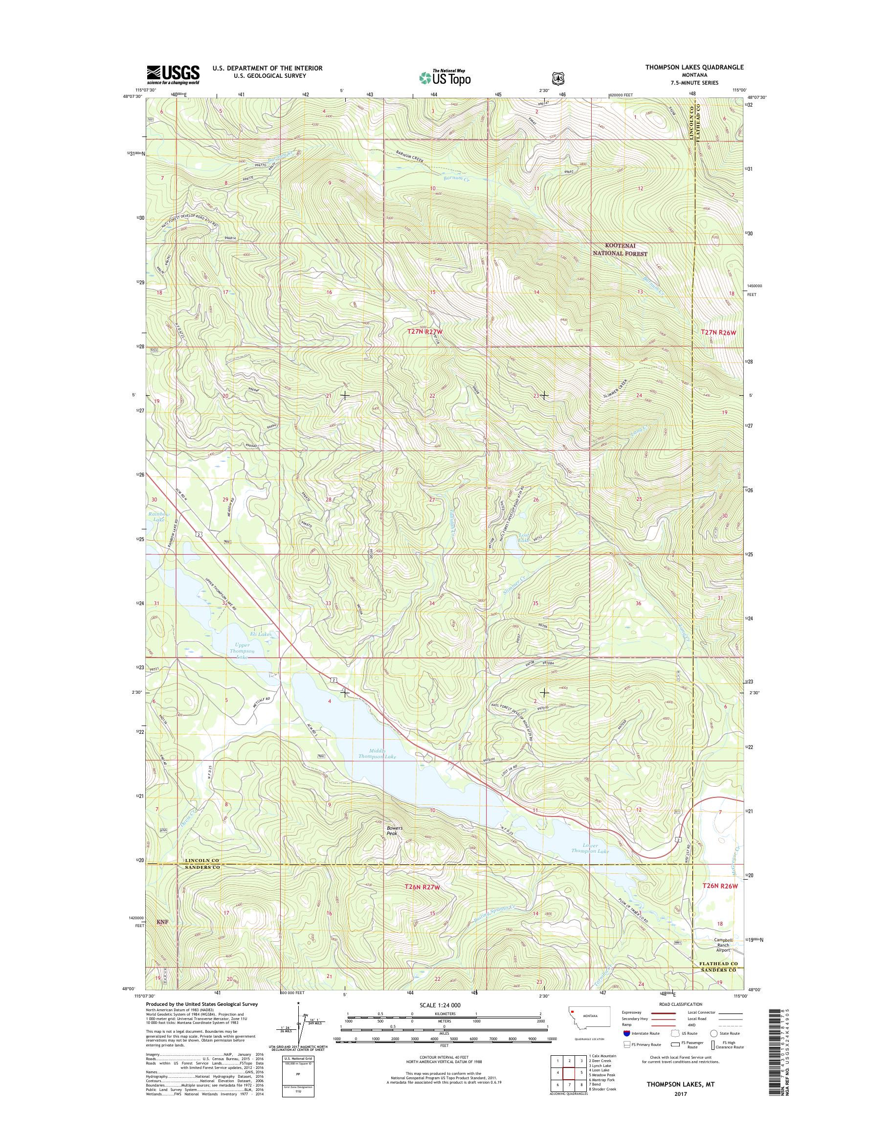 MyTopo Thompson Lakes, Montana USGS Quad Topo Map
