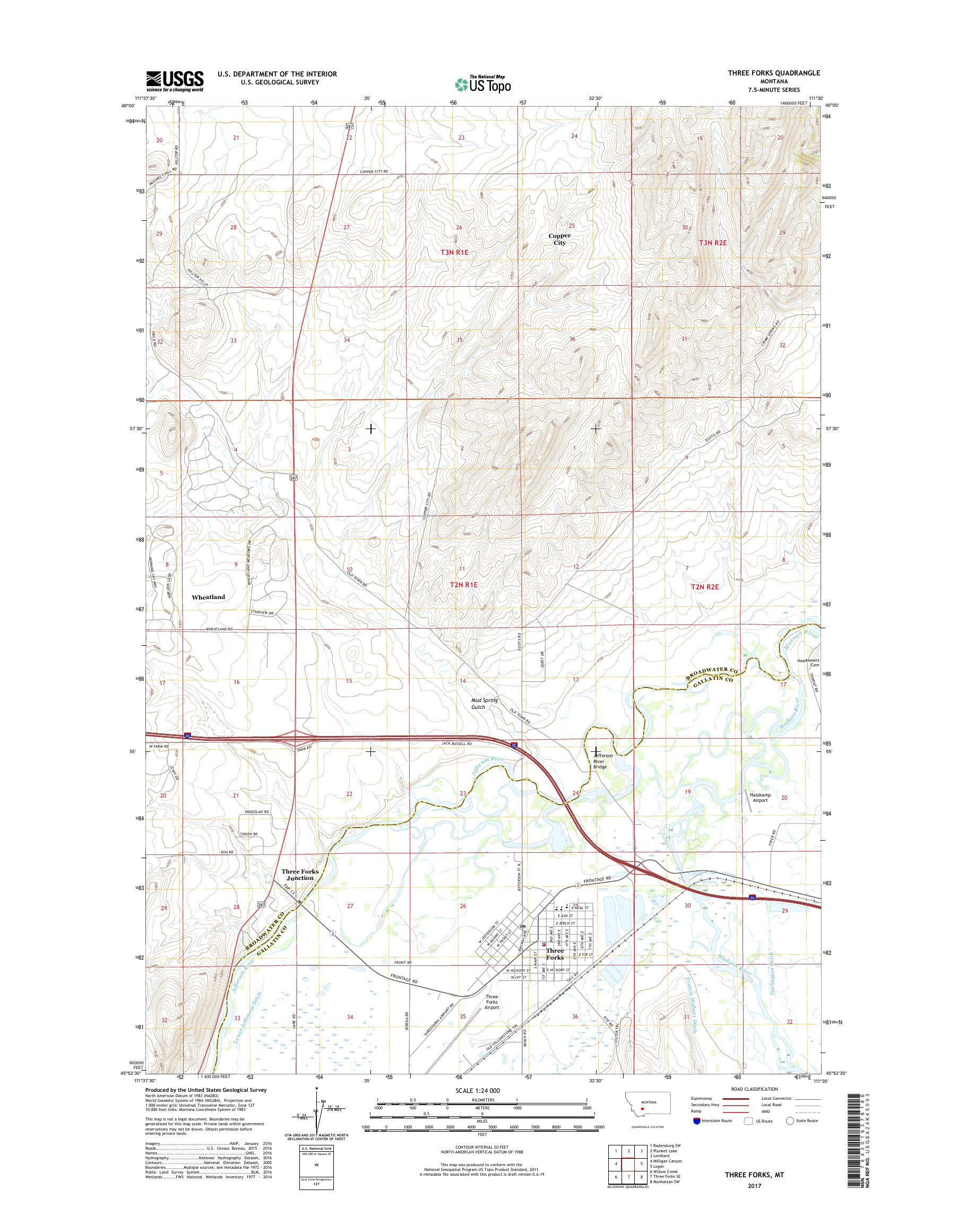 MyTopo Three Forks, Montana USGS Quad Topo Map
