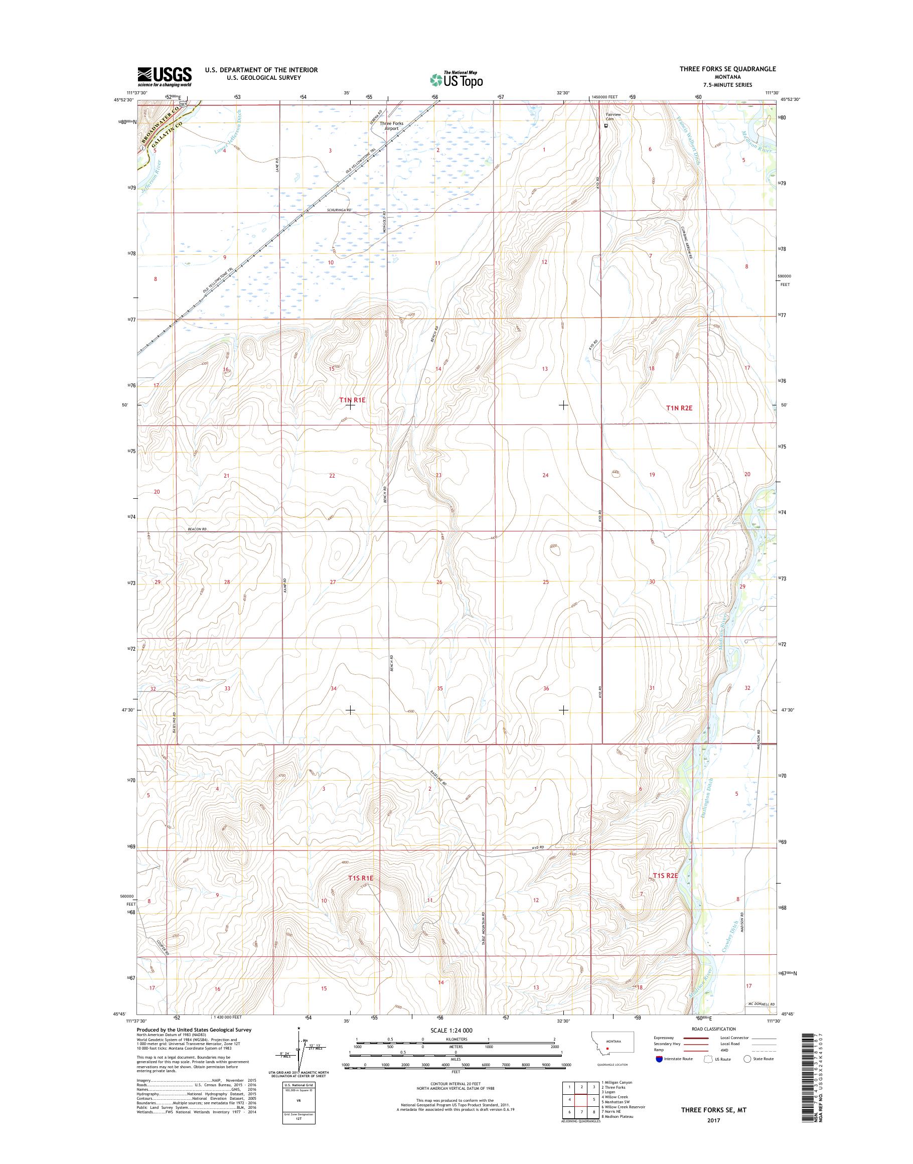 MyTopo Three Forks SE, Montana USGS Quad Topo Map