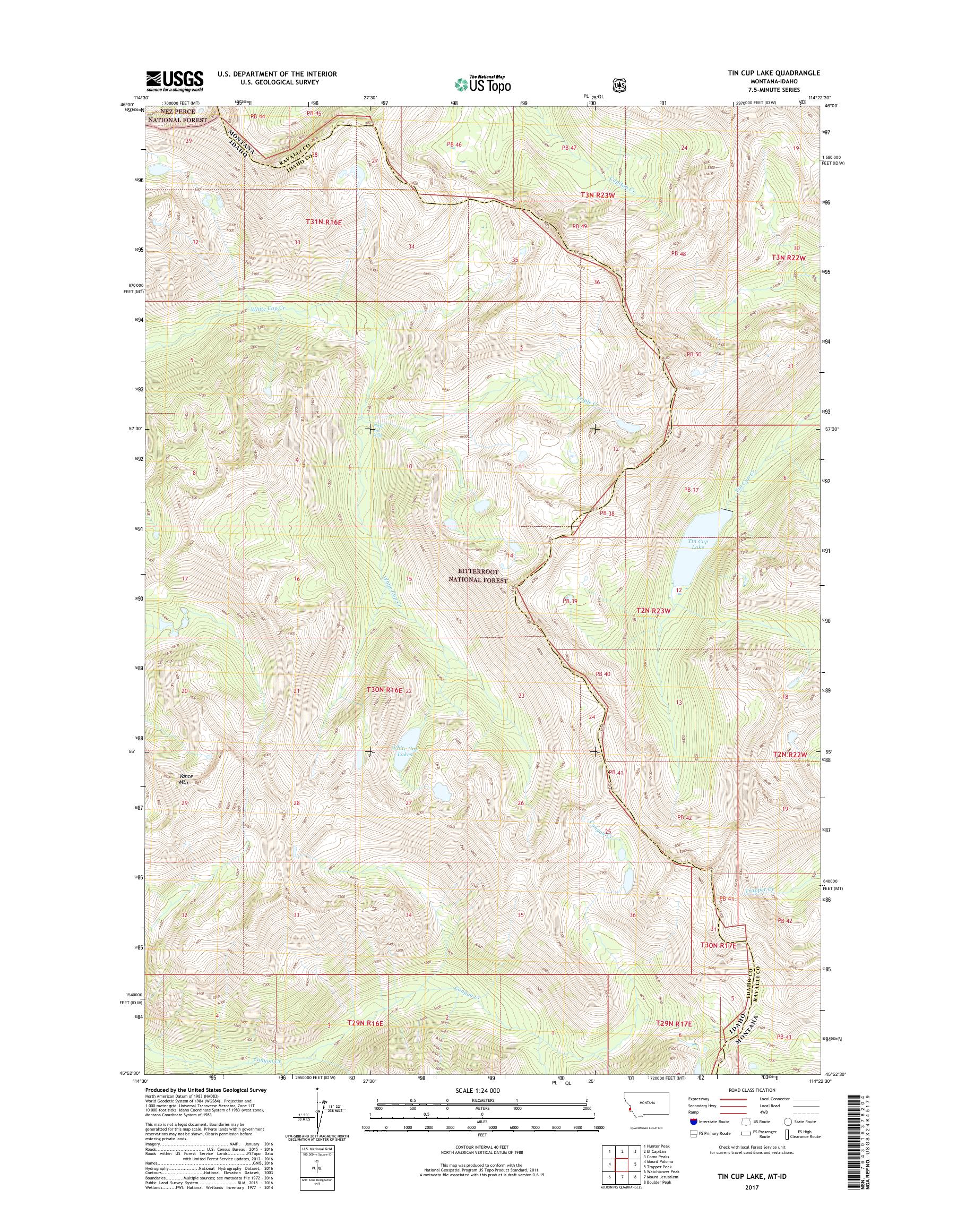 MyTopo Tin Cup Lake, Montana USGS Quad Topo Map