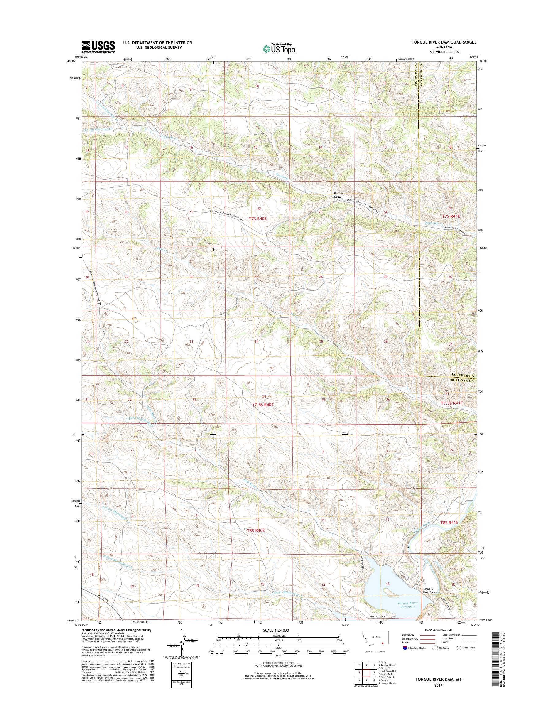 MyTopo Tongue River Dam, Montana USGS Quad Topo Map