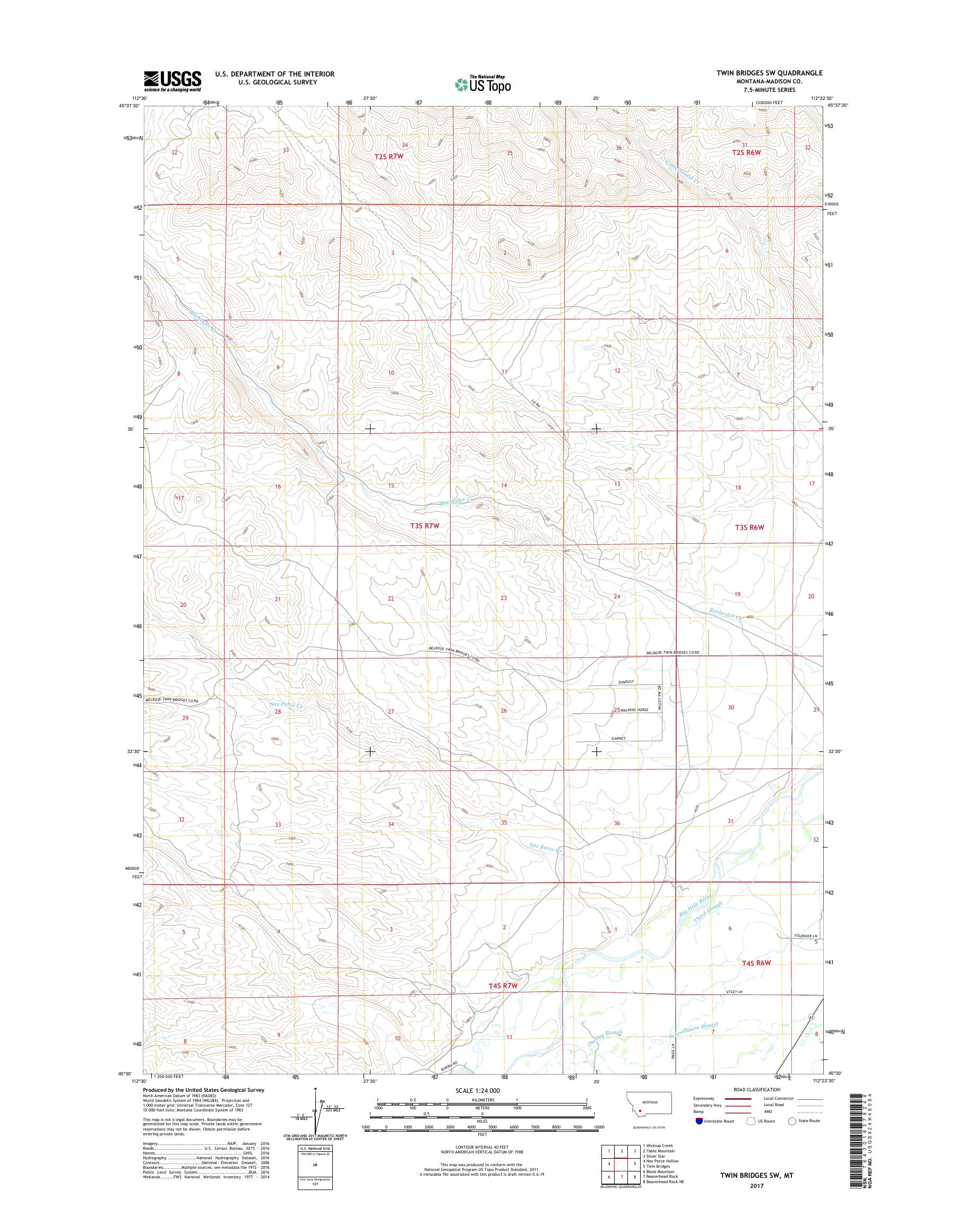 MyTopo Twin Bridges SW, Montana USGS Quad Topo Map