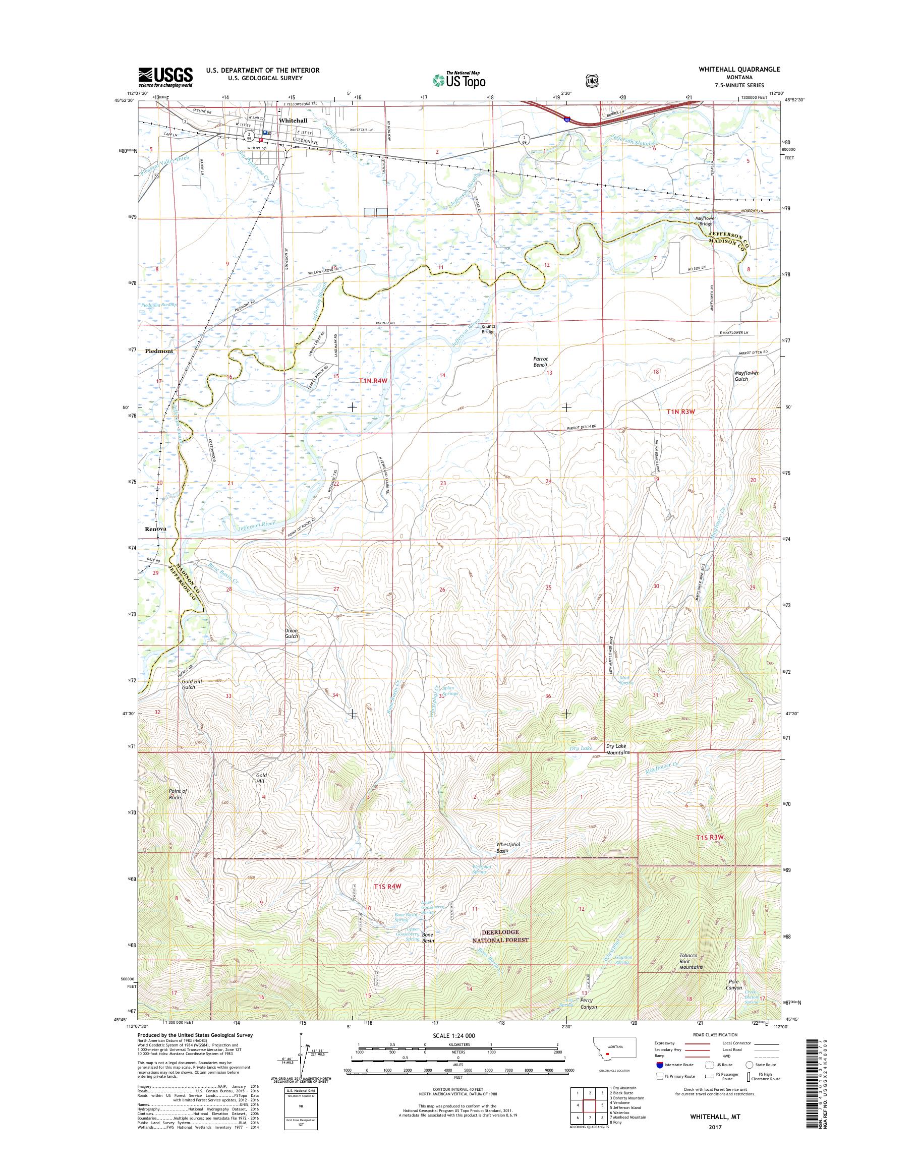 MyTopo Whitehall, Montana USGS Quad Topo Map