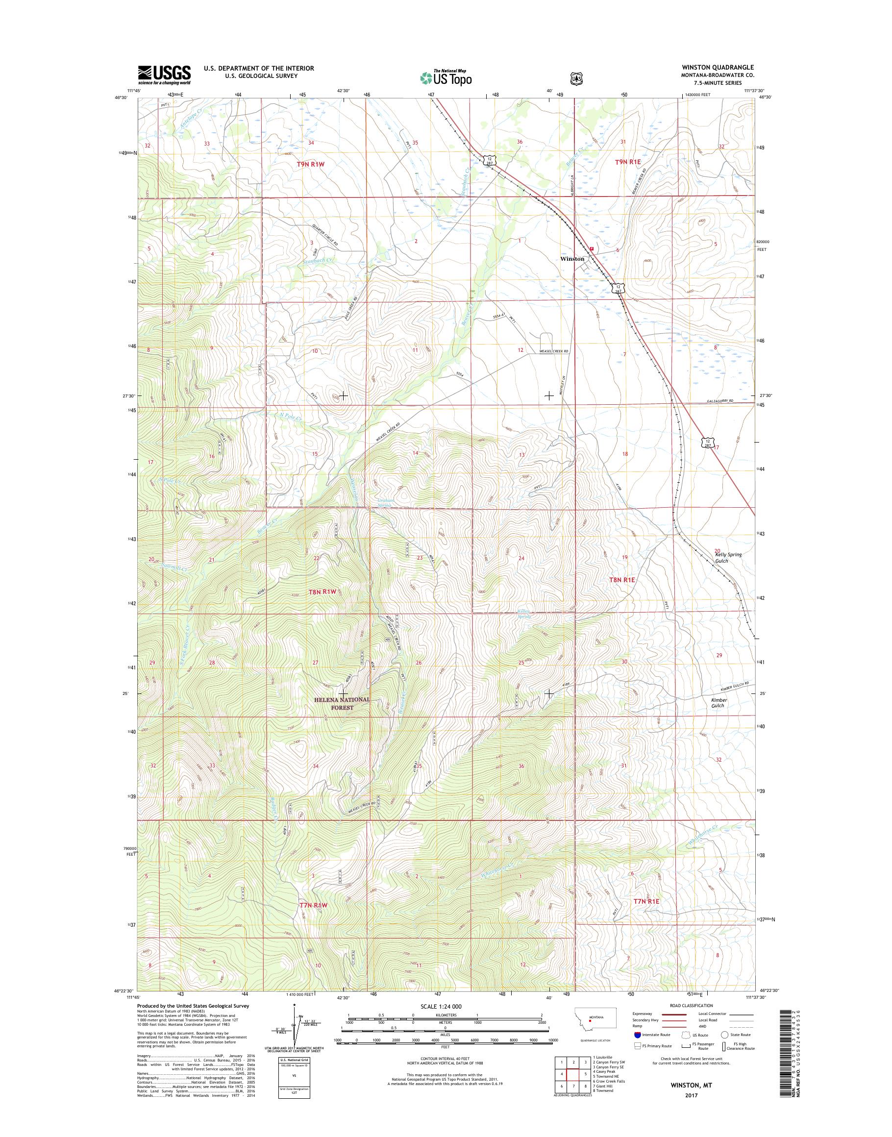 MyTopo Winston, Montana USGS Quad Topo Map