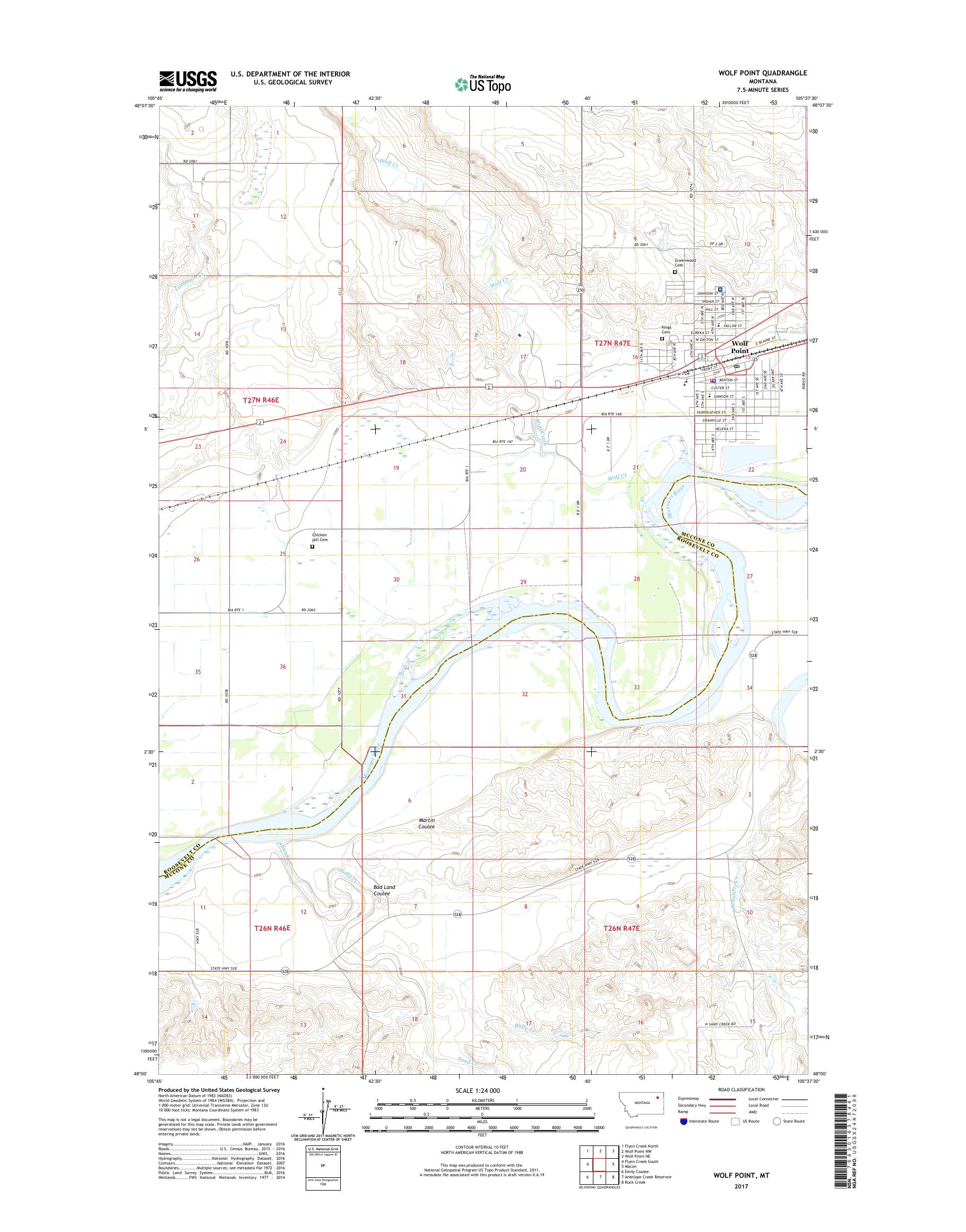 MyTopo Wolf Point, Montana USGS Quad Topo Map