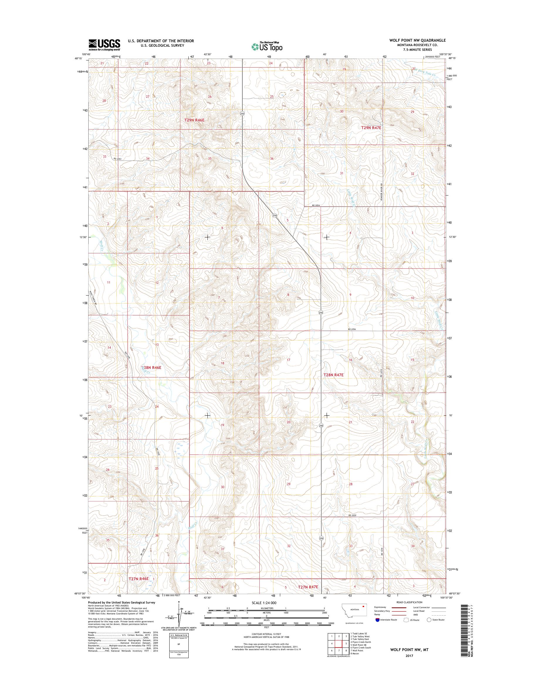 MyTopo Wolf Point NW, Montana USGS Quad Topo Map