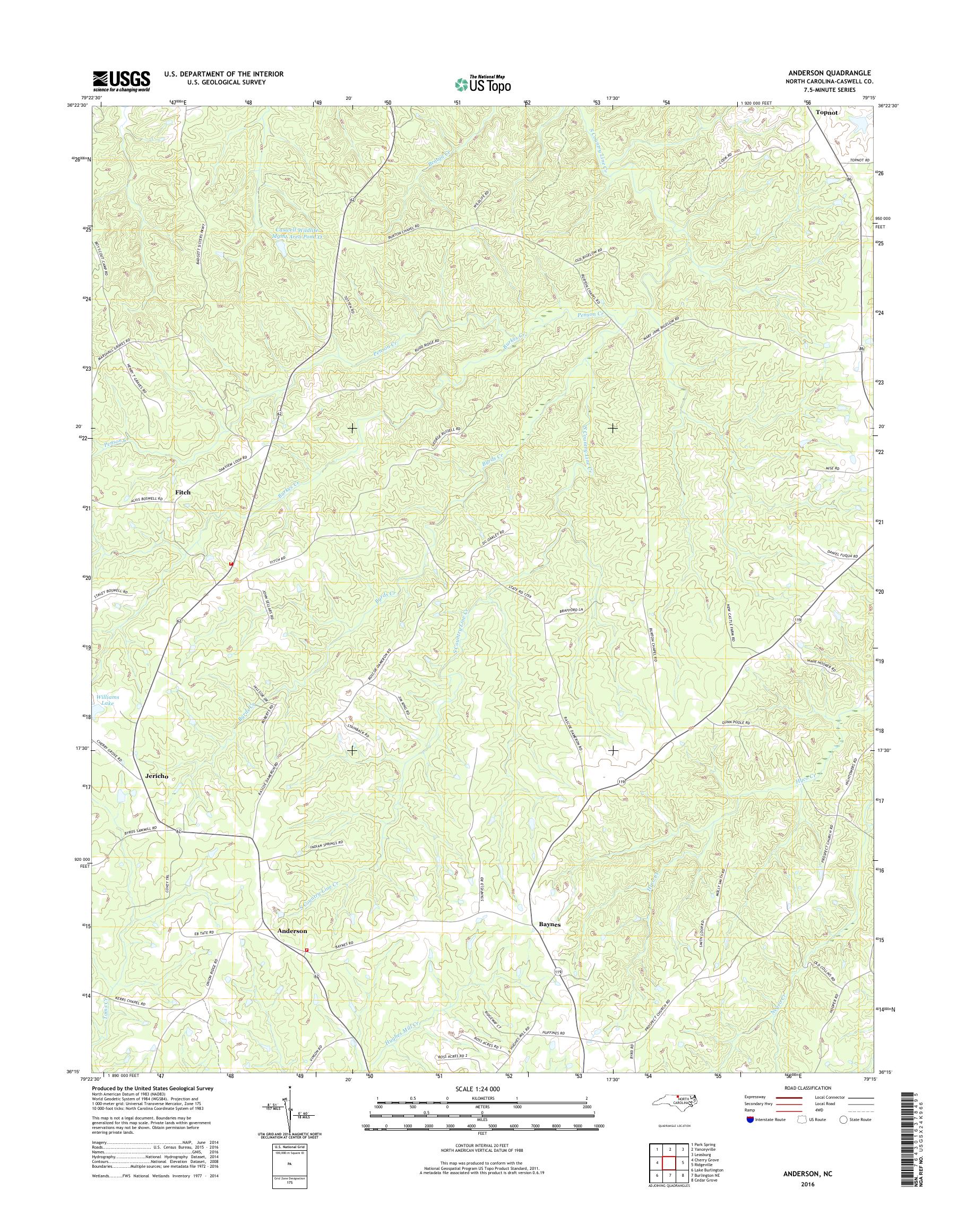 MyTopo Anderson, North Carolina USGS Quad Topo Map