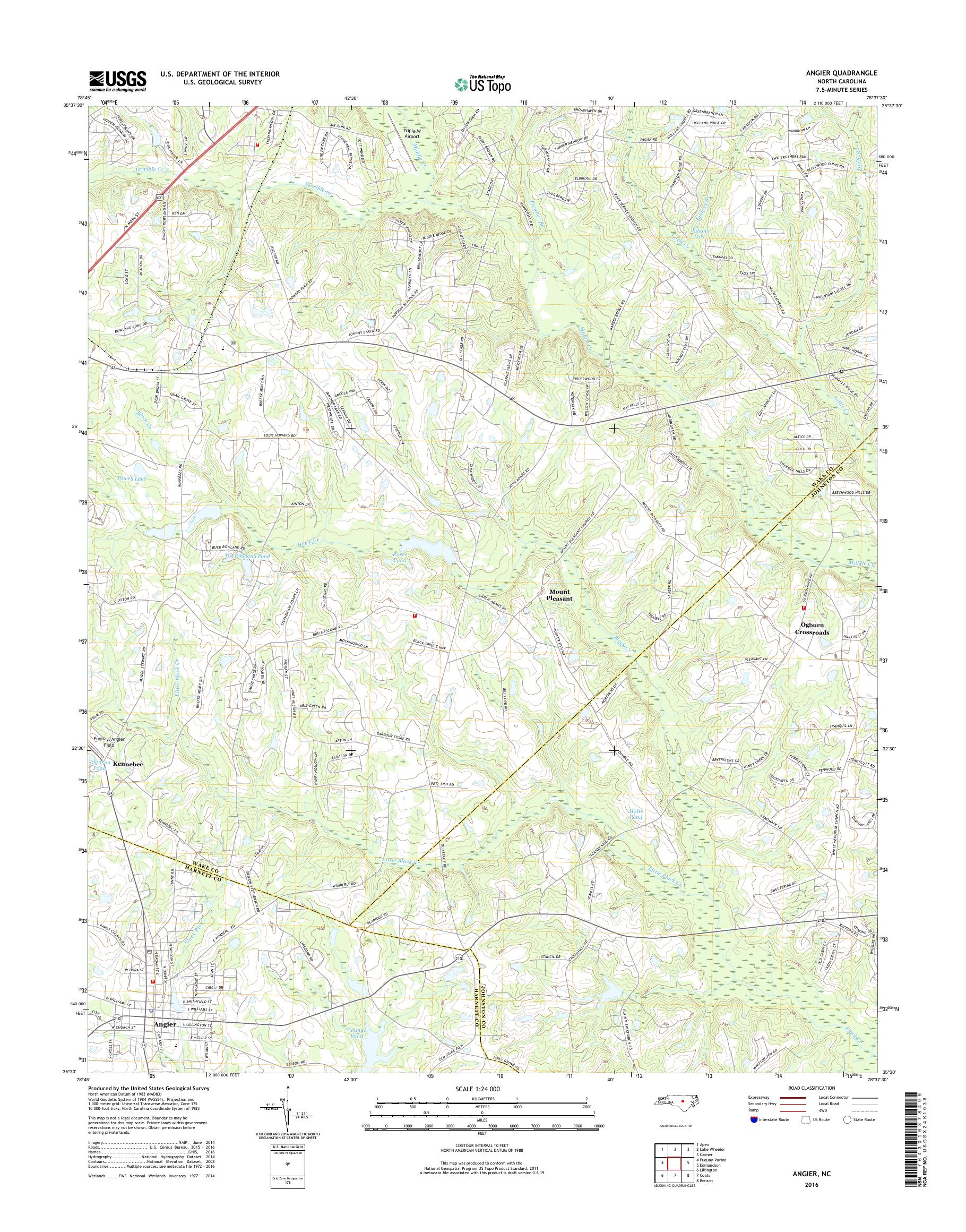 MyTopo Angier, North Carolina USGS Quad Topo Map