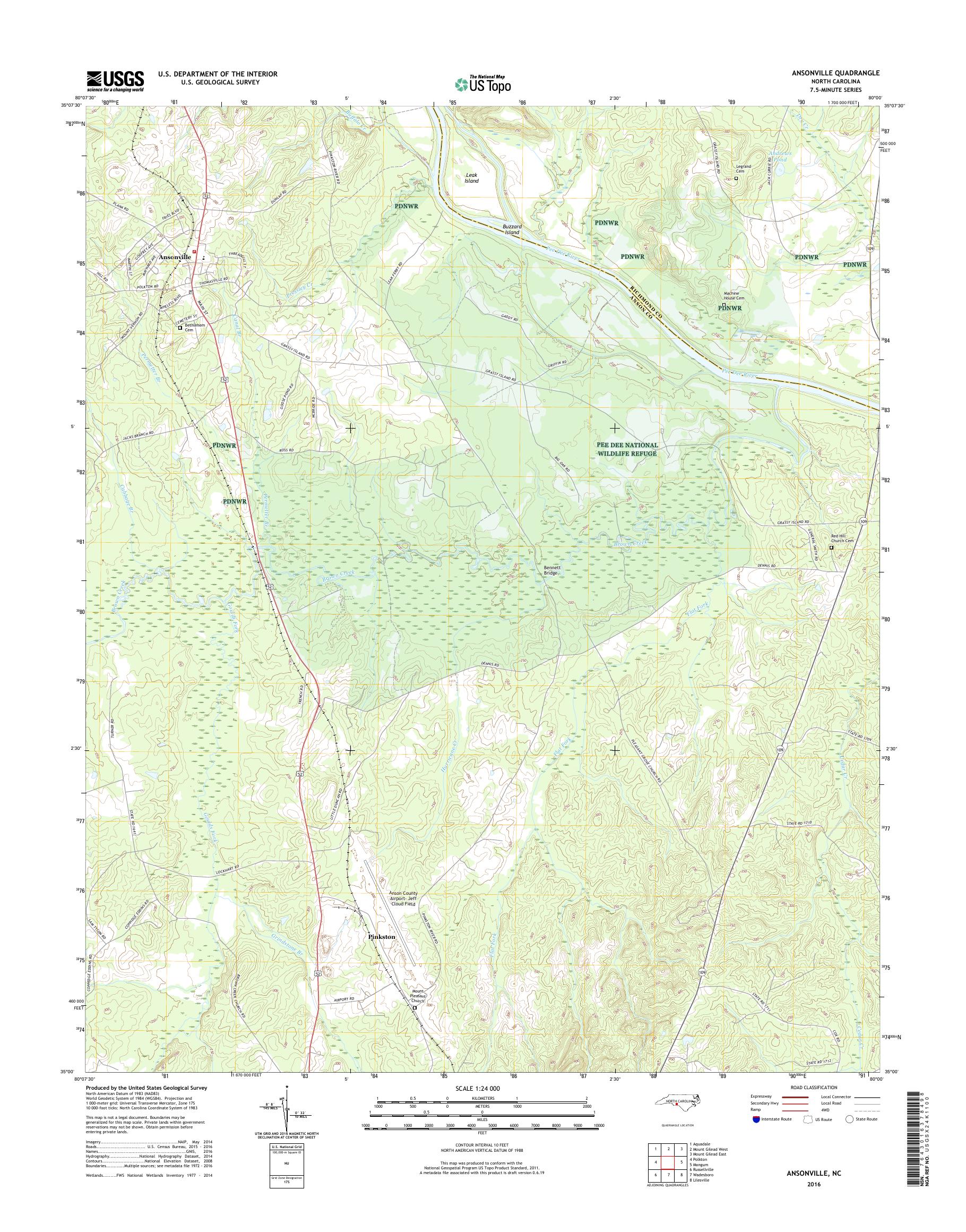 MyTopo Ansonville, North Carolina USGS Quad Topo Map
