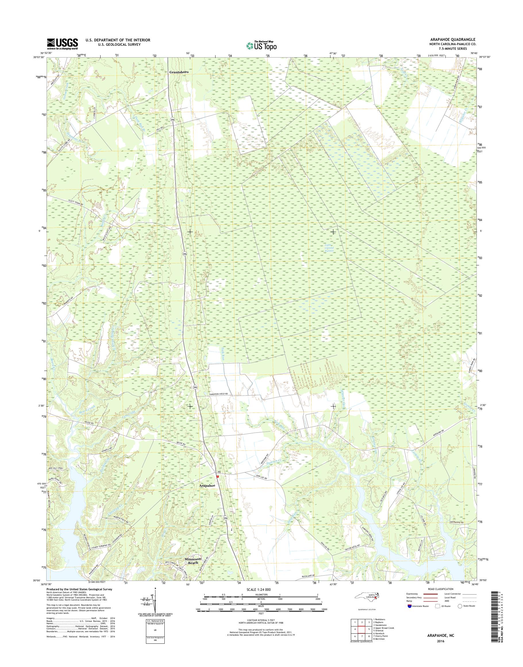 MyTopo Arapahoe, North Carolina USGS Quad Topo Map
