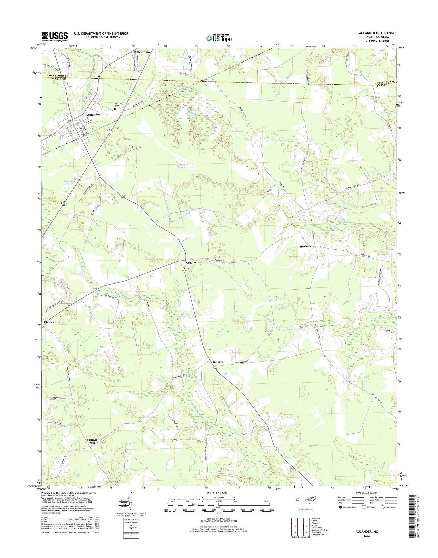 MyTopo Aulander, North Carolina USGS Quad Topo Map