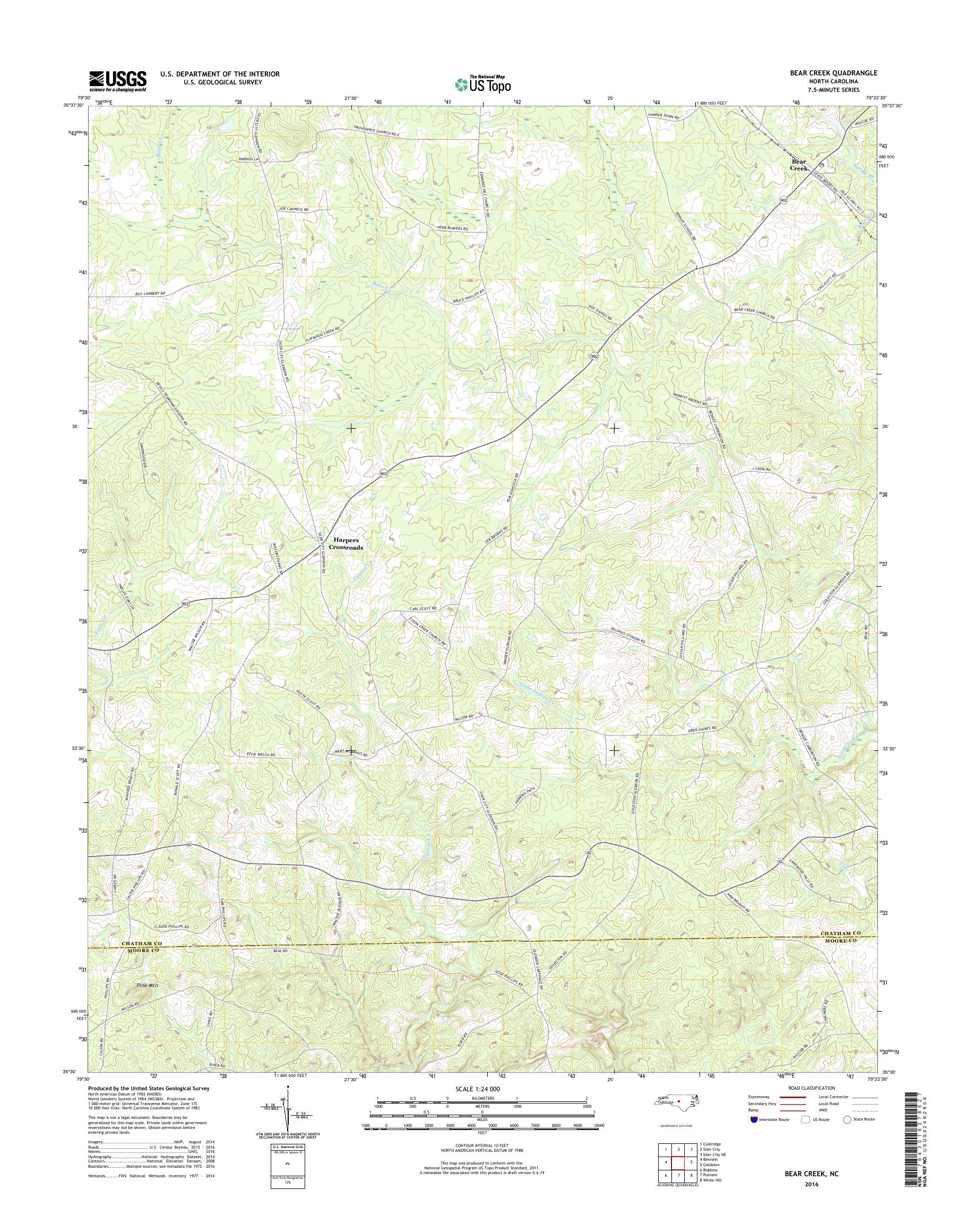 MyTopo Bear Creek, North Carolina USGS Quad Topo Map
